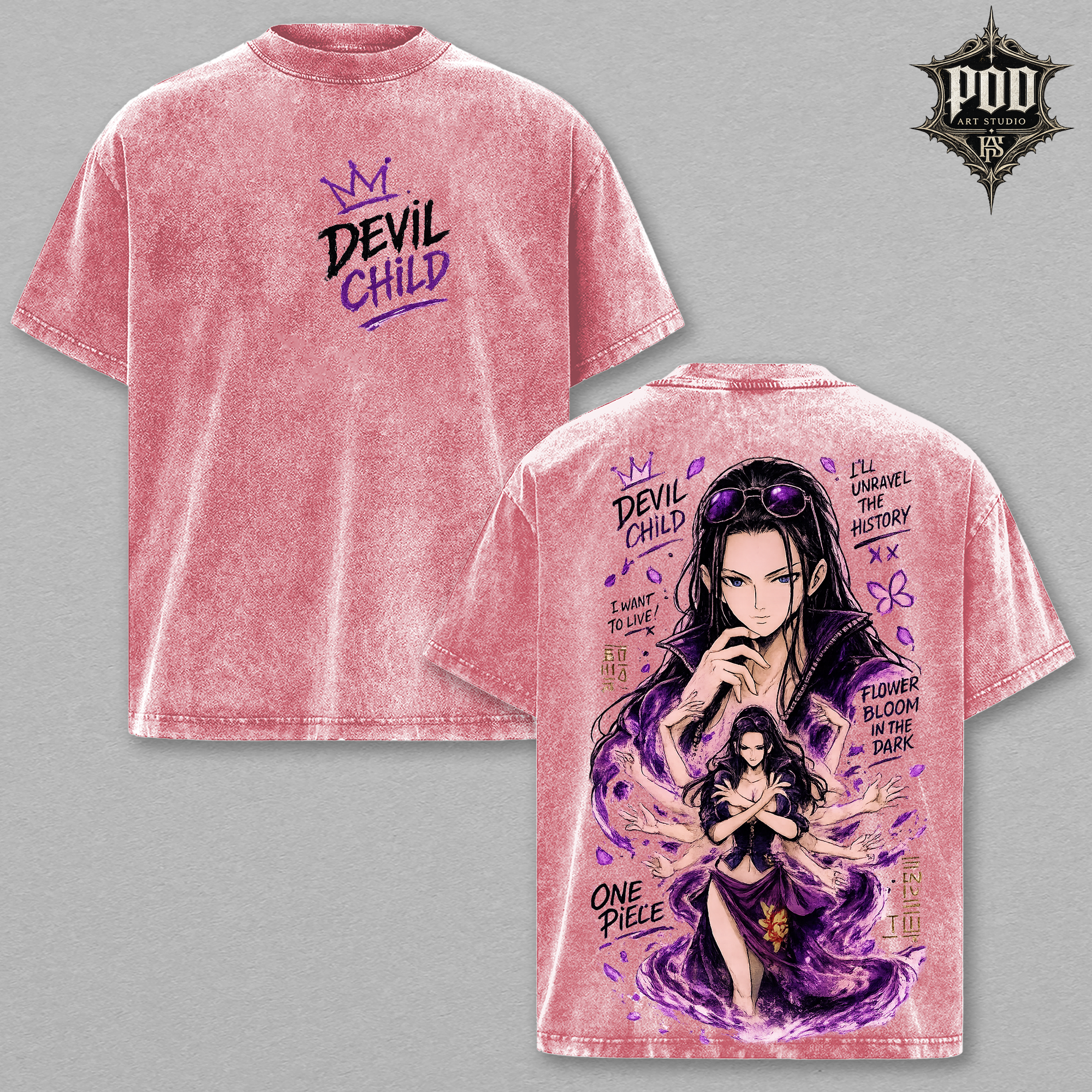 Nico Robin "Devil Child" Vintage Graphic Tee - One Piece Acid Wash T-Shirt