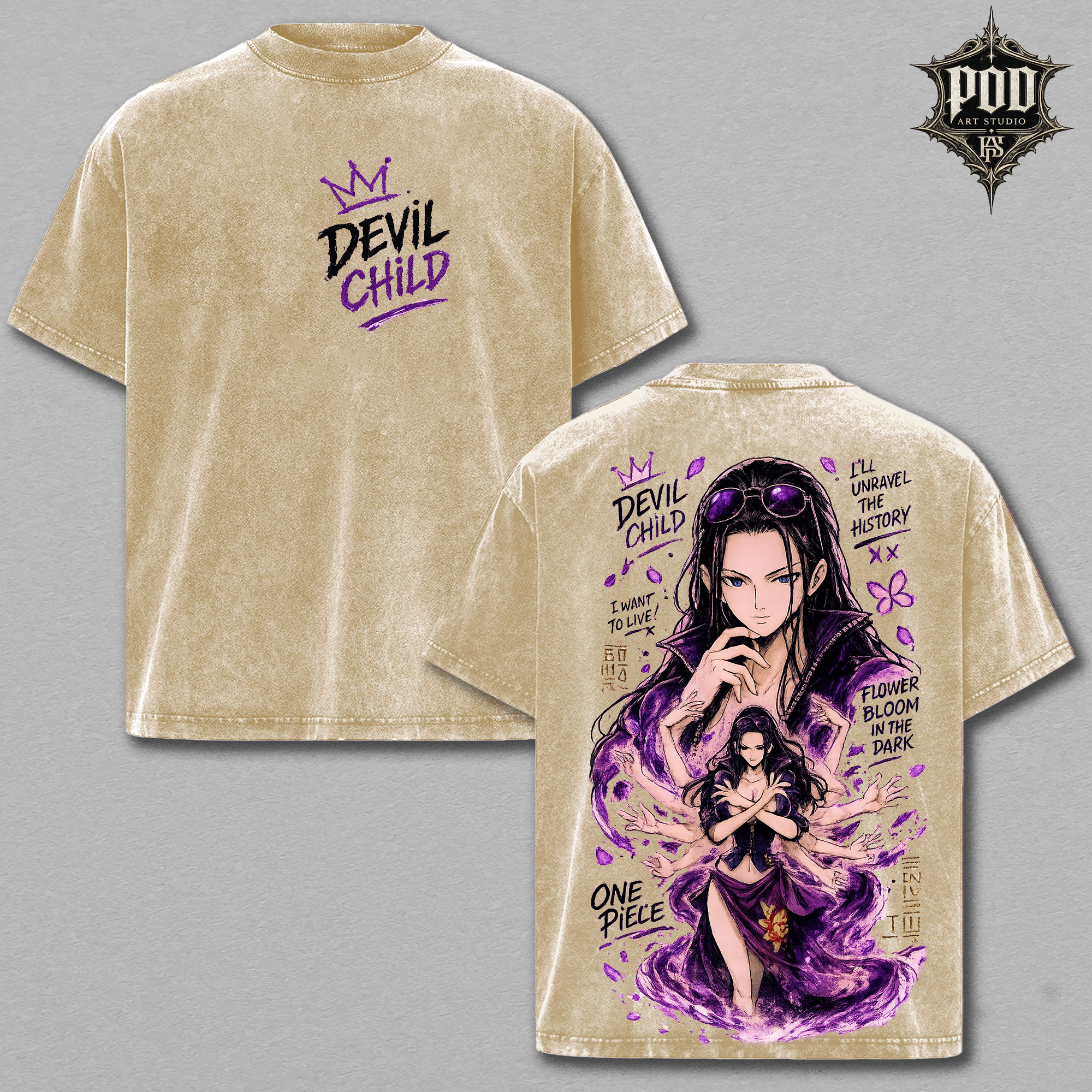 Nico Robin "Devil Child" Vintage Graphic Tee - One Piece Acid Wash T-Shirt