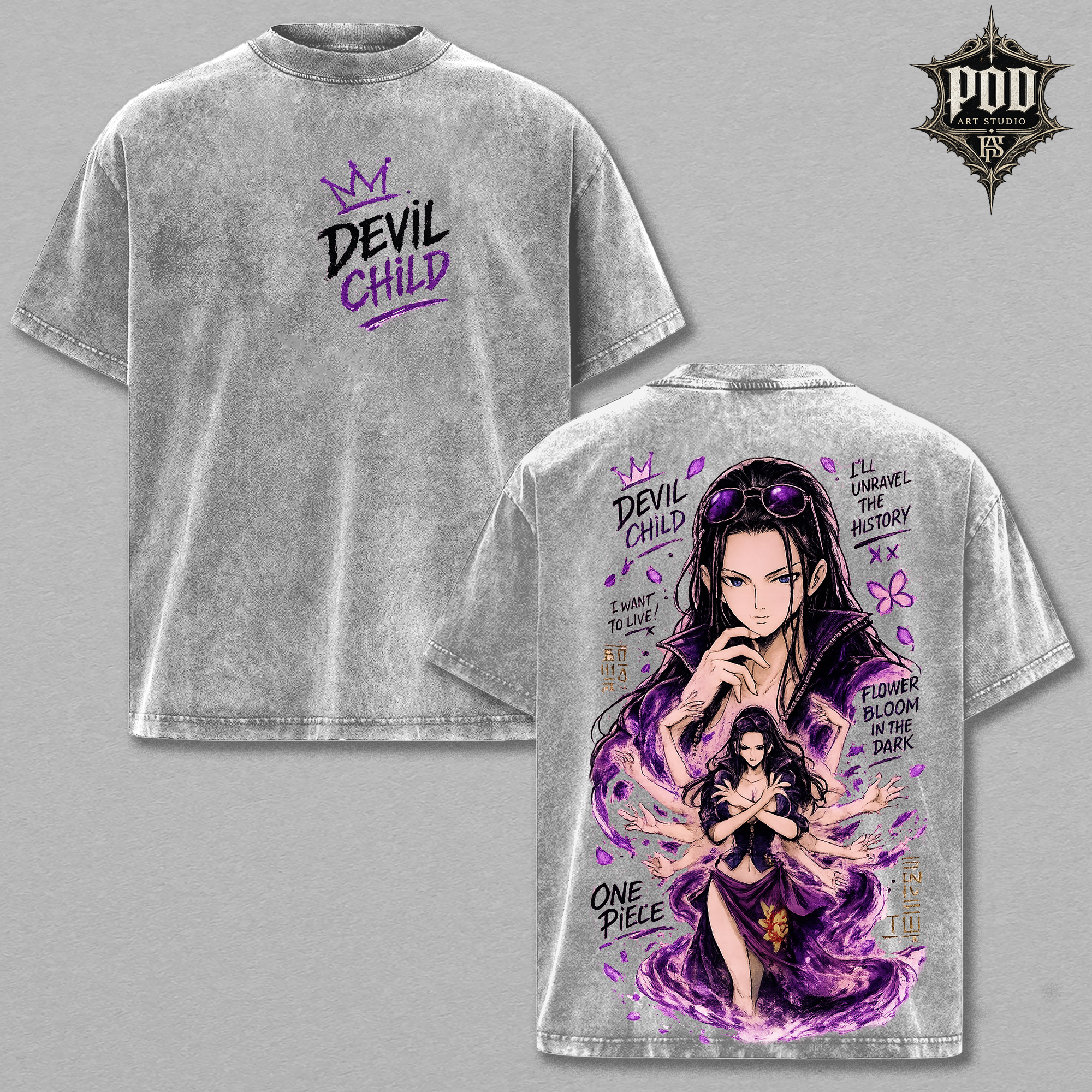 Nico Robin "Devil Child" Vintage Graphic Tee - One Piece Acid Wash T-Shirt