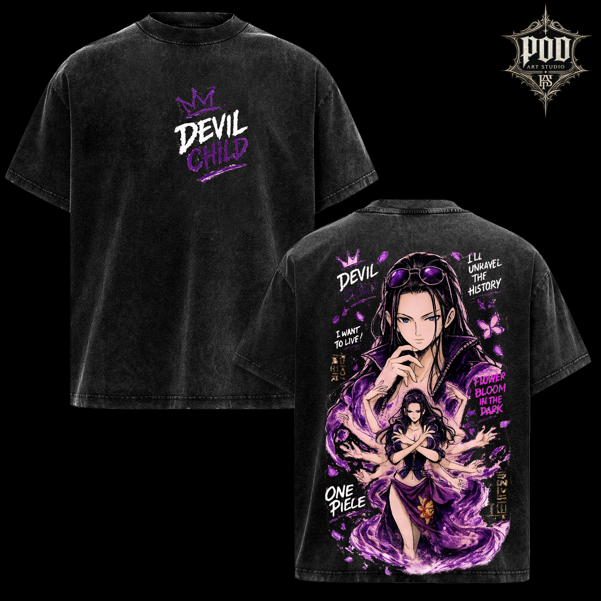 Nico Robin "Devil Child" Vintage Graphic Tee - One Piece Acid Wash T-Shirt