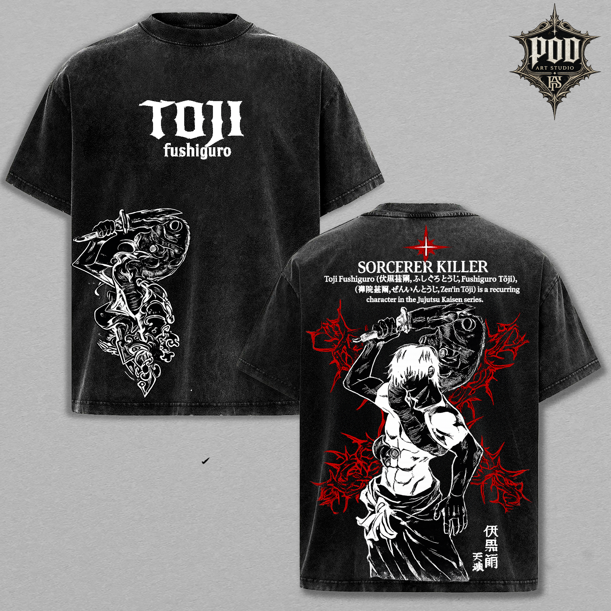 The Toji Collection: Oversized Anime Graphic T-Shirt (Acid Wash Finish)