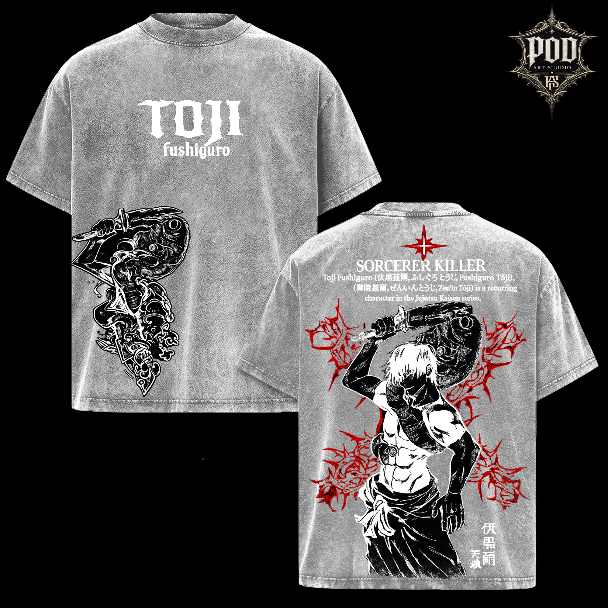 The Toji Collection: Oversized Anime Graphic T-Shirt (Acid Wash Finish)