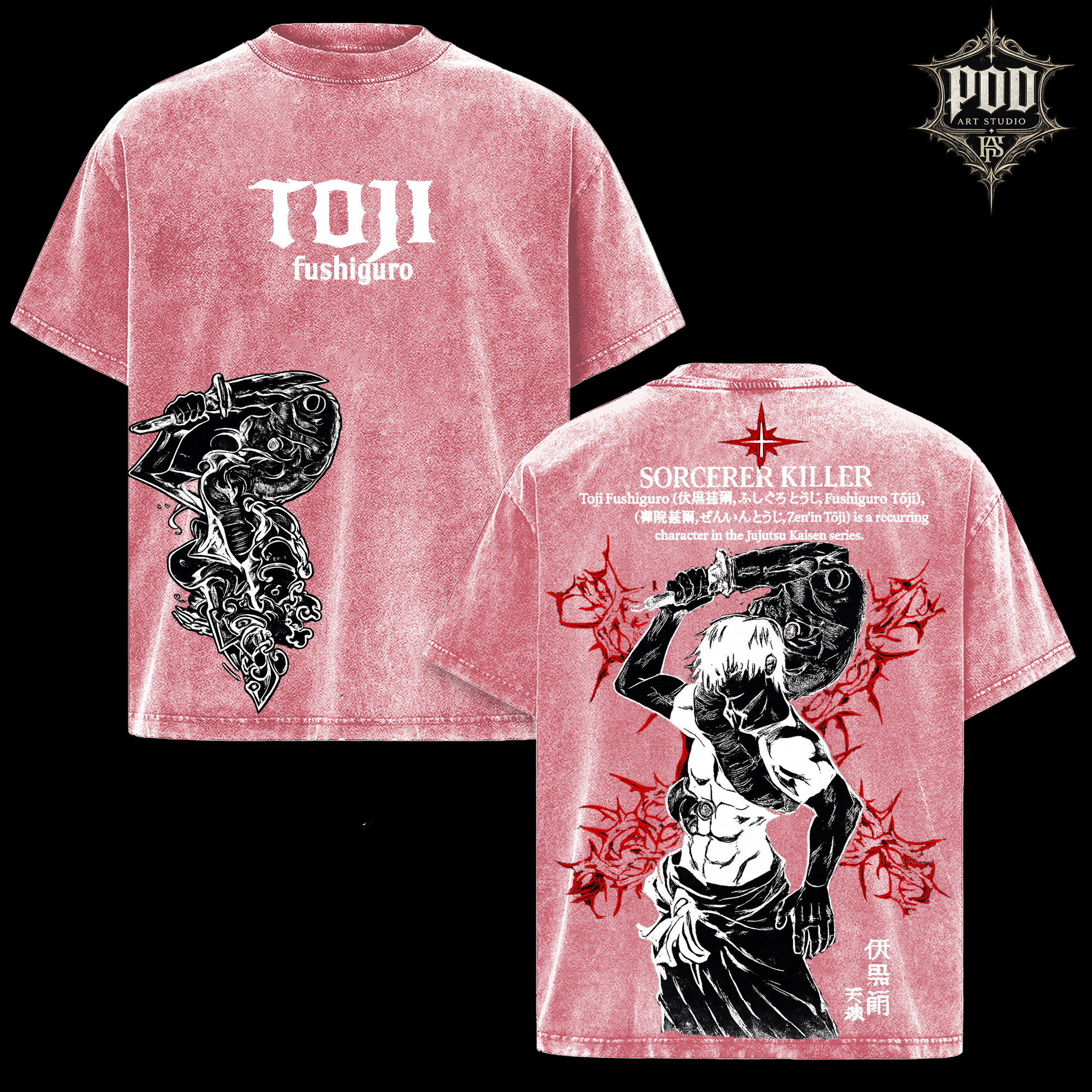 The Toji Collection: Oversized Anime Graphic T-Shirt (Acid Wash Finish)