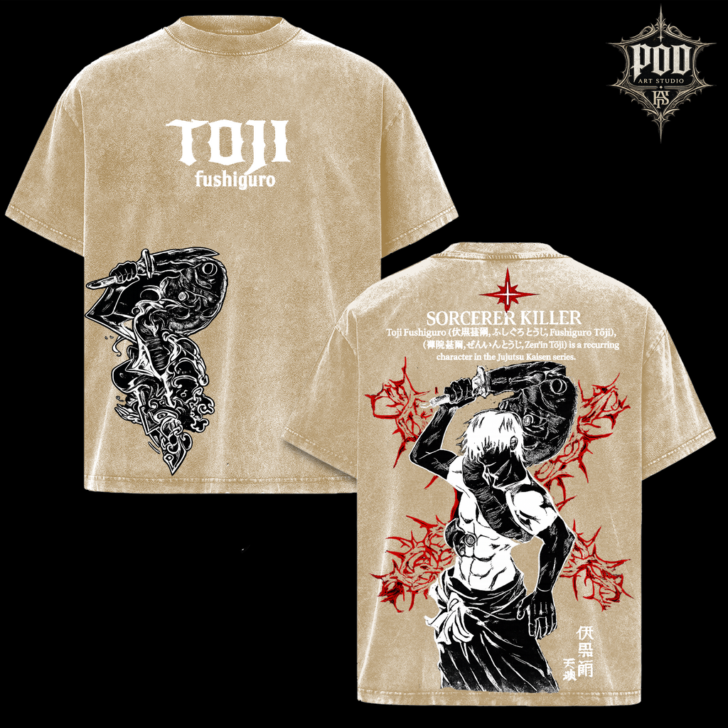 The Toji Collection: Oversized Anime Graphic T-Shirt (Acid Wash Finish)