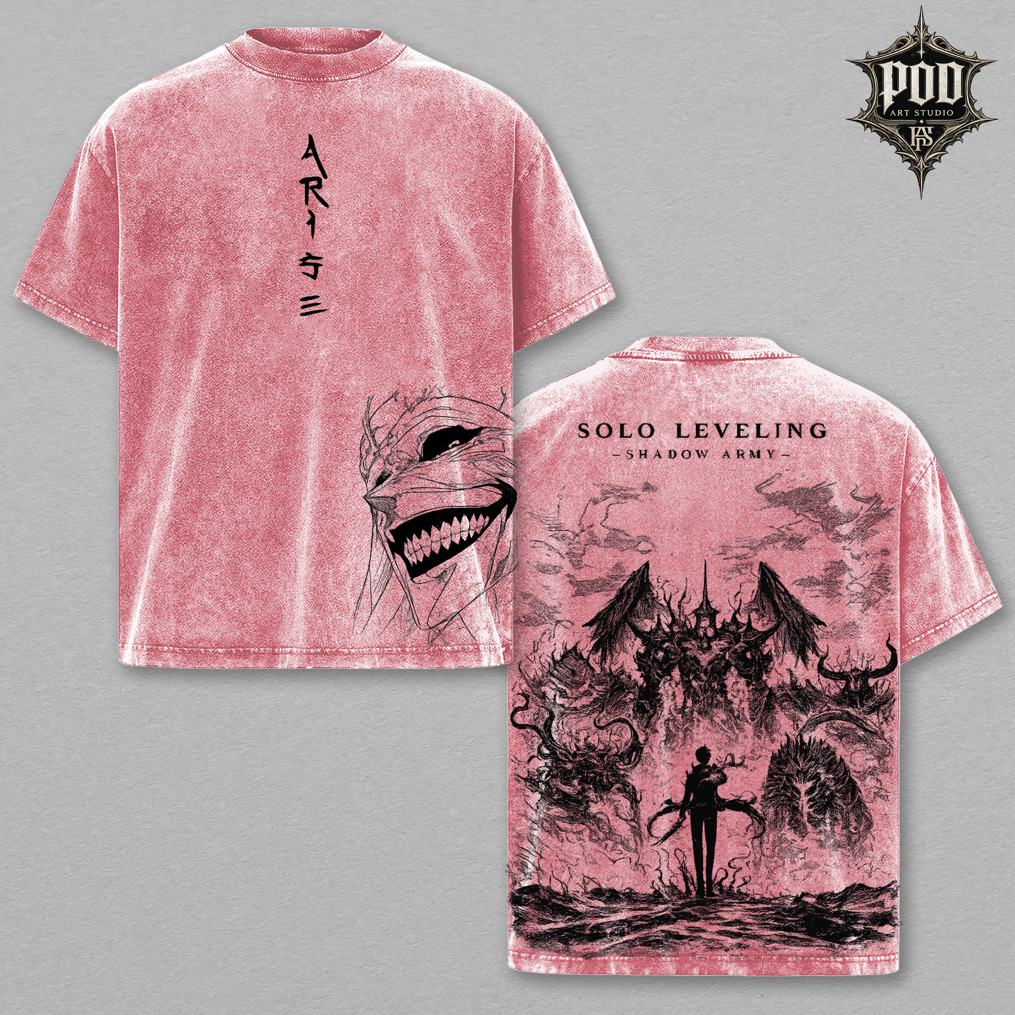 Solo Leveling Monarch of Shadows Acid Wash Tee