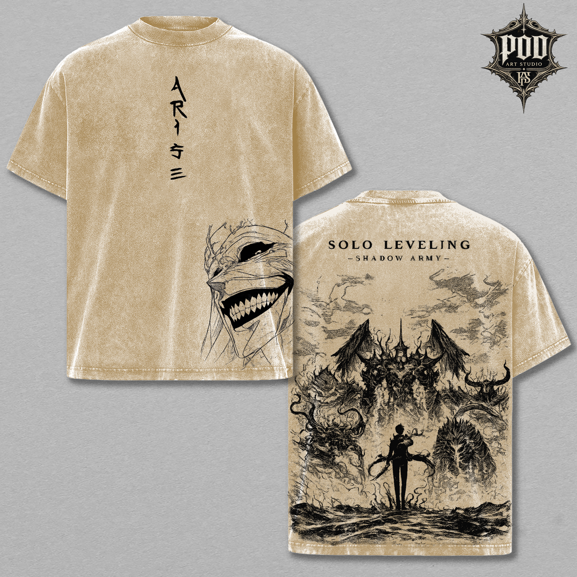 Solo Leveling Monarch of Shadows Acid Wash Tee
