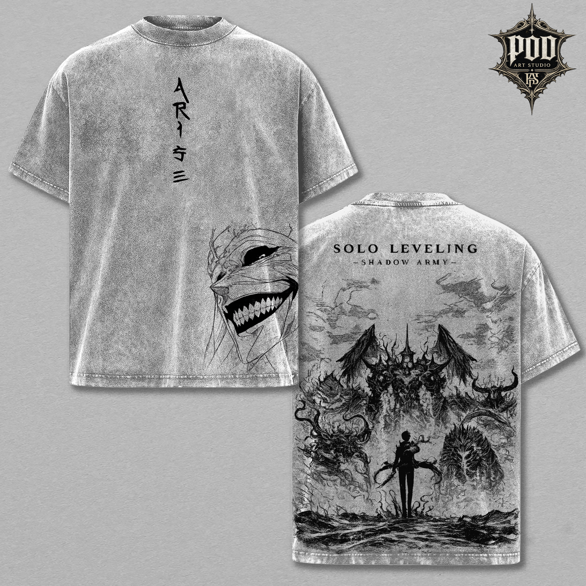 Solo Leveling Monarch of Shadows Acid Wash Tee