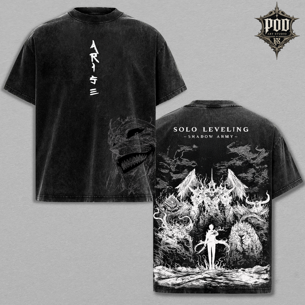 Solo Leveling Monarch of Shadows Acid Wash Tee