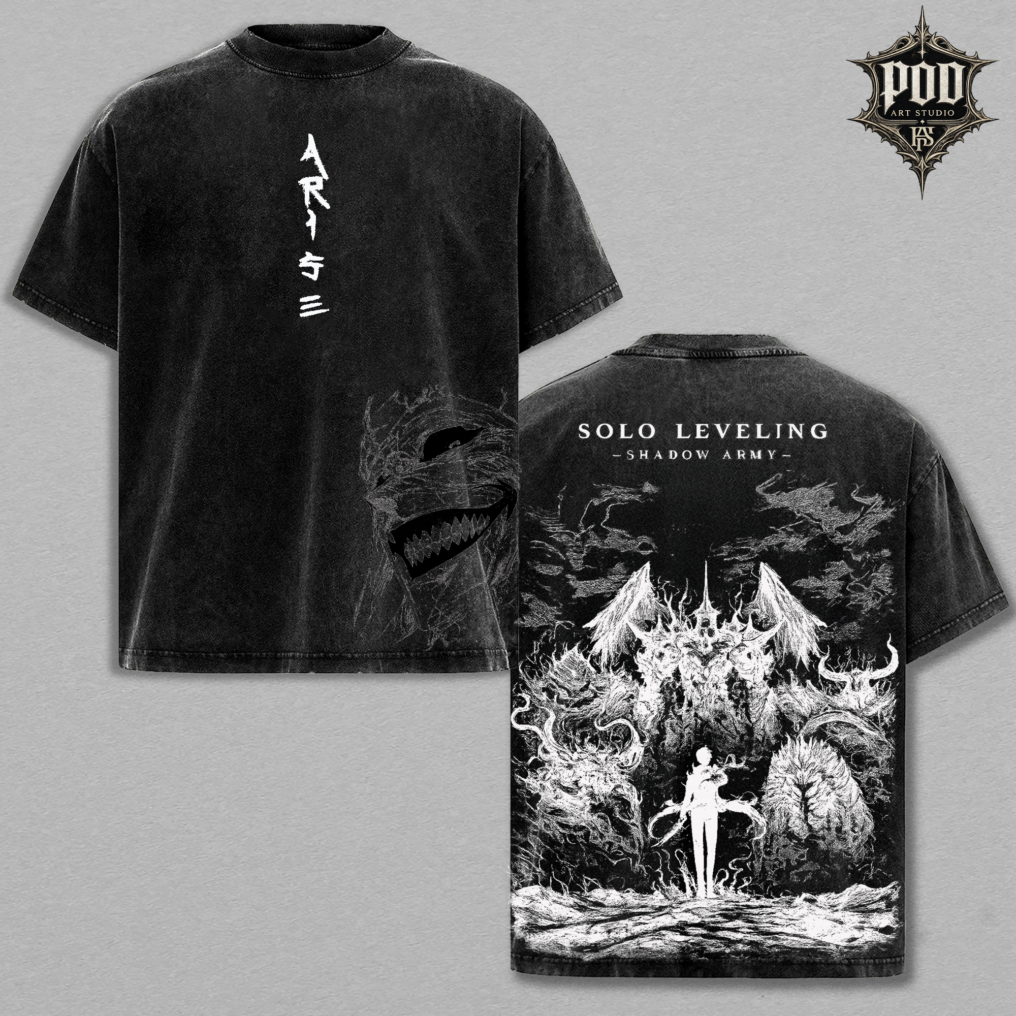 Solo Leveling Monarch of Shadows Acid Wash Tee