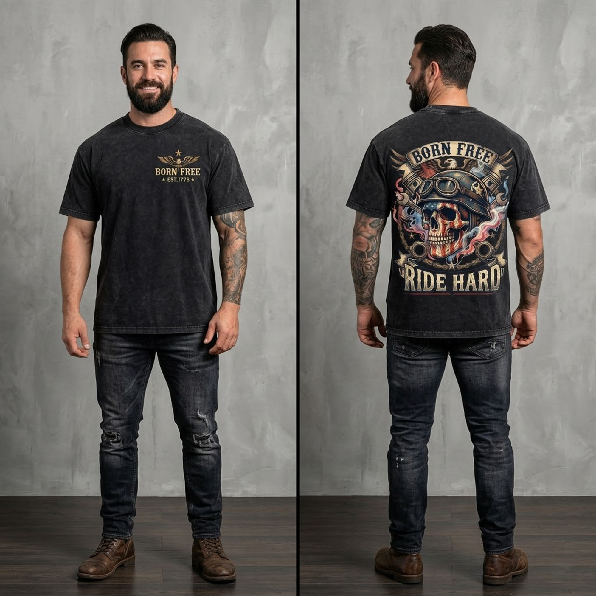 Vintage Wash Born Free Ride Hard Oversized Tee
