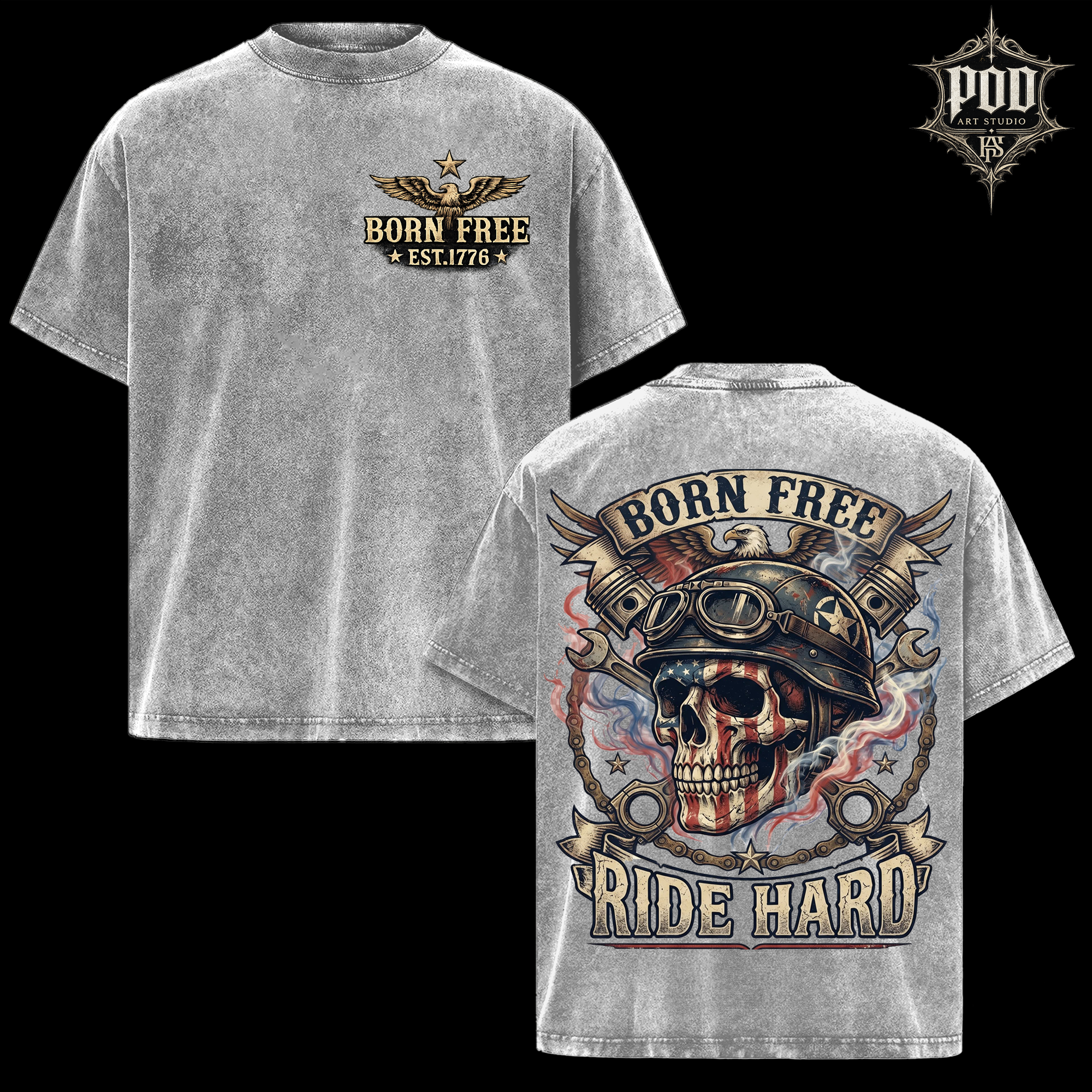 Vintage Wash Born Free Ride Hard Oversized Tee