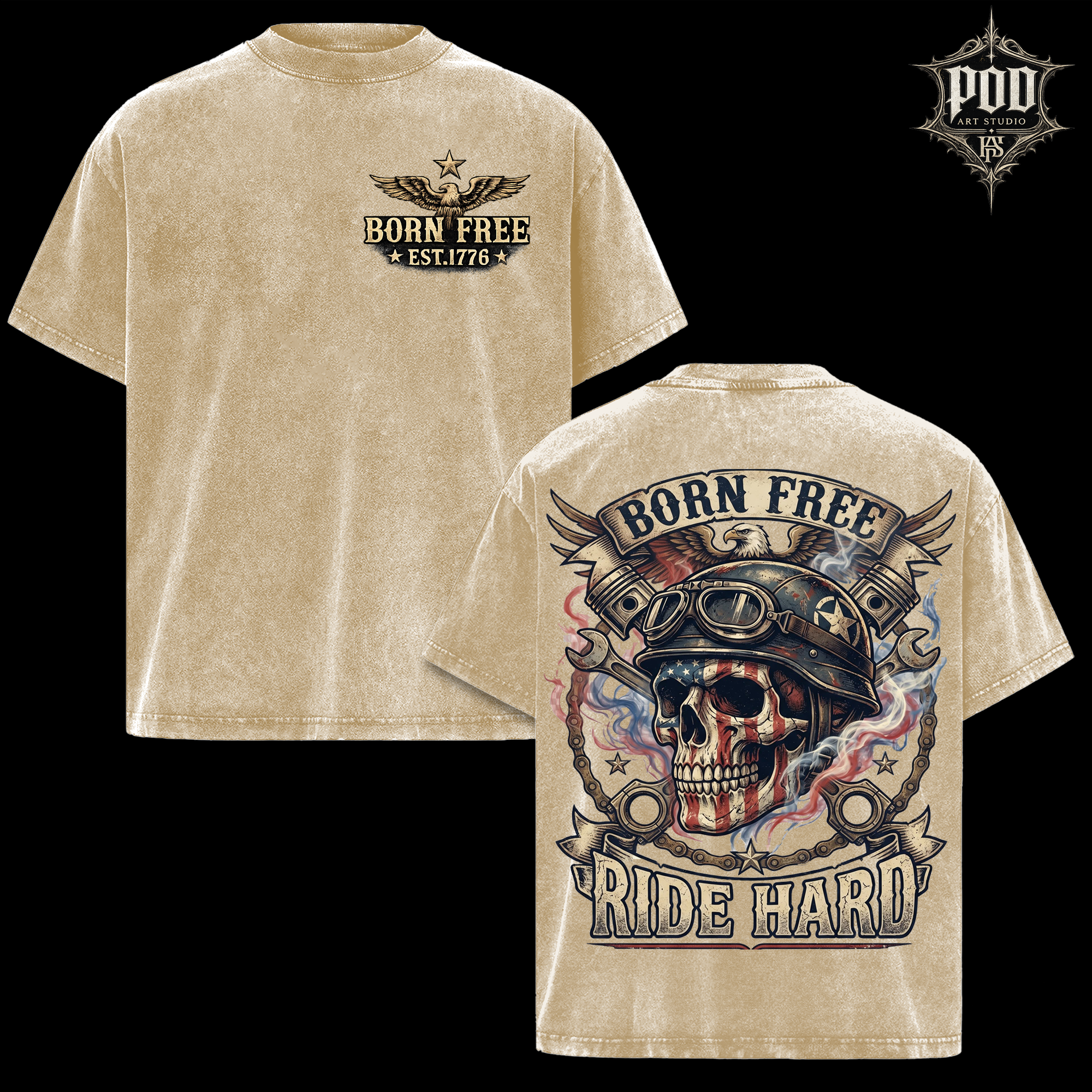 Vintage Wash Born Free Ride Hard Oversized Tee