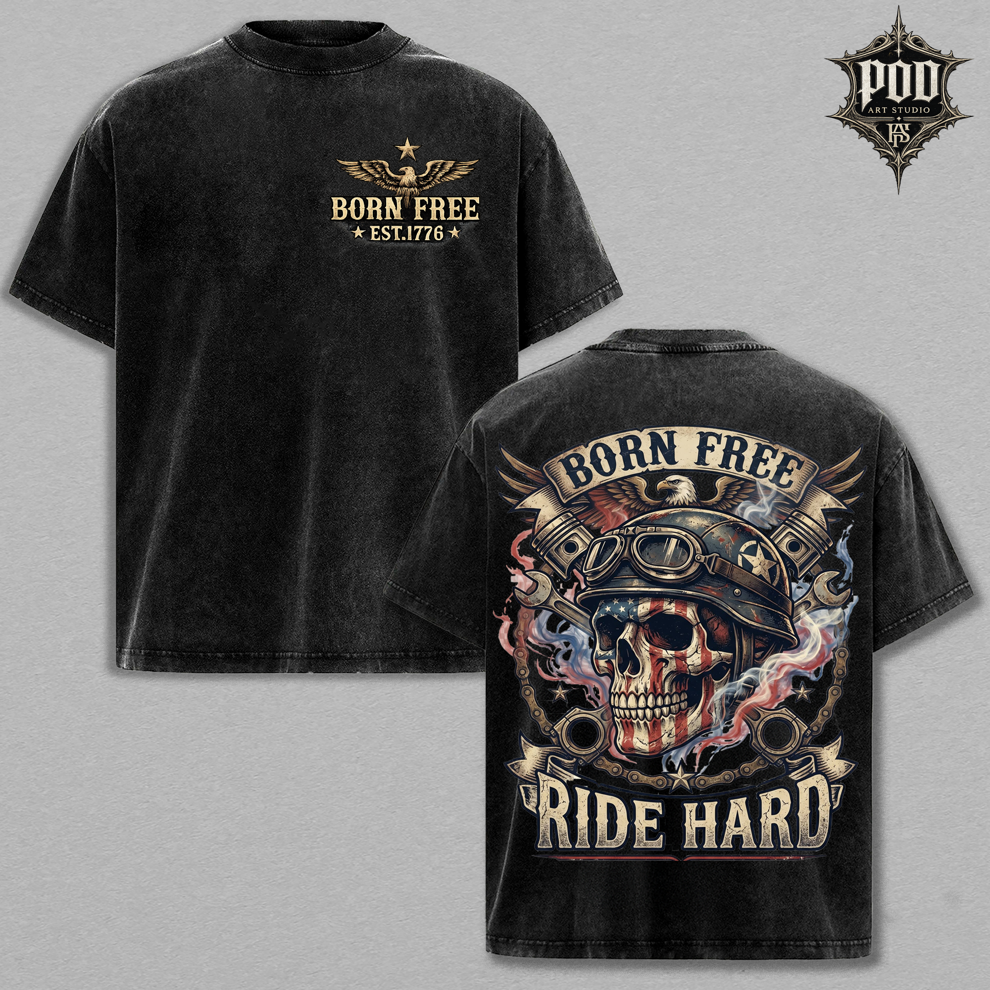 Vintage Wash Born Free Ride Hard Oversized Tee