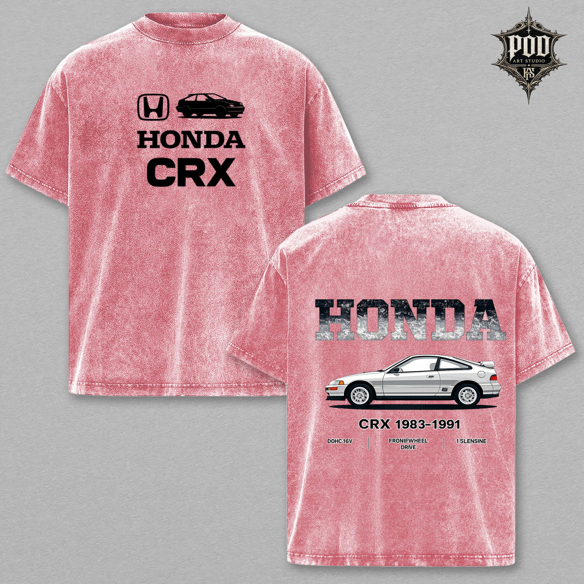 Honda CRX Vintage Wash T-Shirt – Retro CRX Graphic Oversized Tee, JDM Car Enthusiast Heavyweight Shirt, Classic Honda Streetwear Unisex Gift