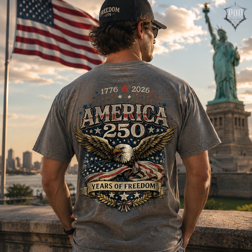 America 250 Vintage Washed Tee – Patriotic USA Streetwear Shirt, Oversized Freedom Graphic T-Shirt