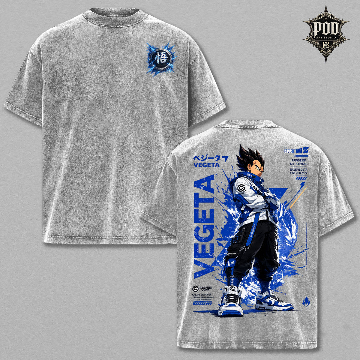 Anime Vegeta Vintage Wash Graphic Tee – Heavyweight Oversized Streetwear T-Shirt