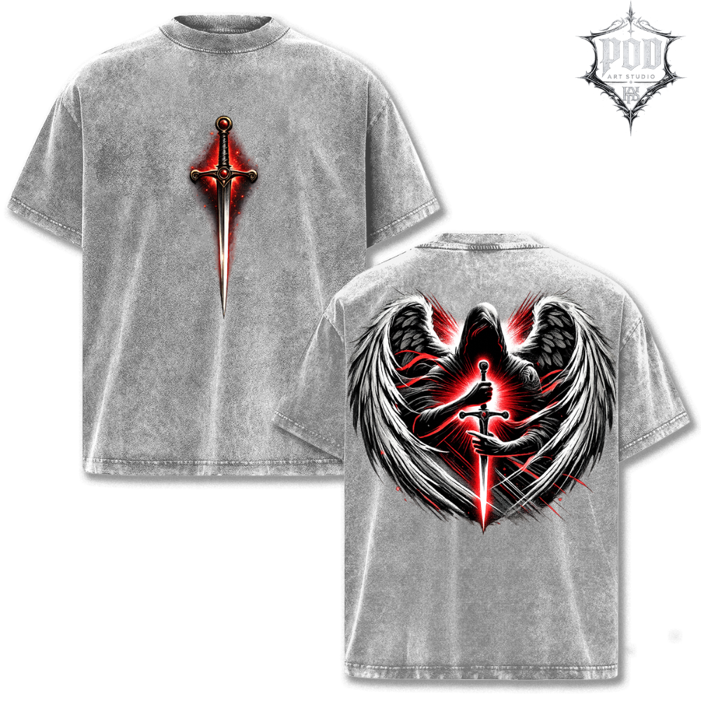 Dark Angel Vintage Washed Oversized Tee ⚔️ Gothic Streetwear Shirt • Fallen Angel Graphic T-Shirt • Dark Fantasy Oversized Tee