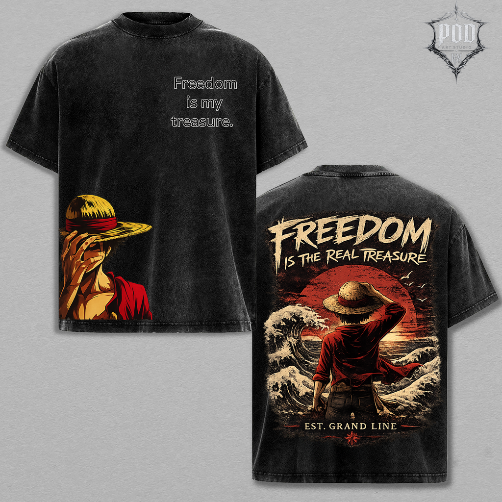 One Piece Luffy Freedom Graphic T-Shirt - Heavyweight Acid Wash