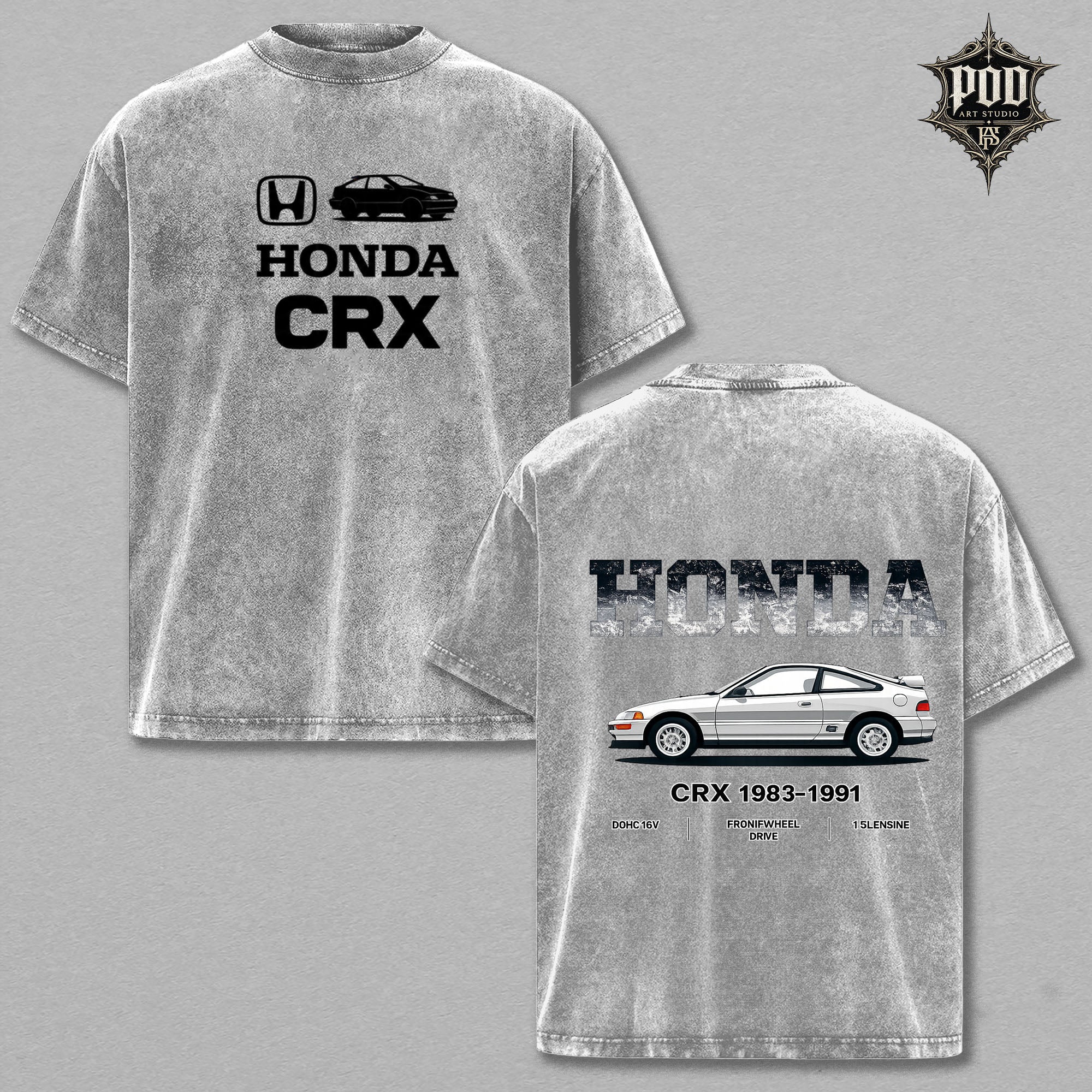 Honda CRX Vintage Wash T-Shirt – Retro CRX Graphic Oversized Tee, JDM Car Enthusiast Heavyweight Shirt, Classic Honda Streetwear Unisex Gift