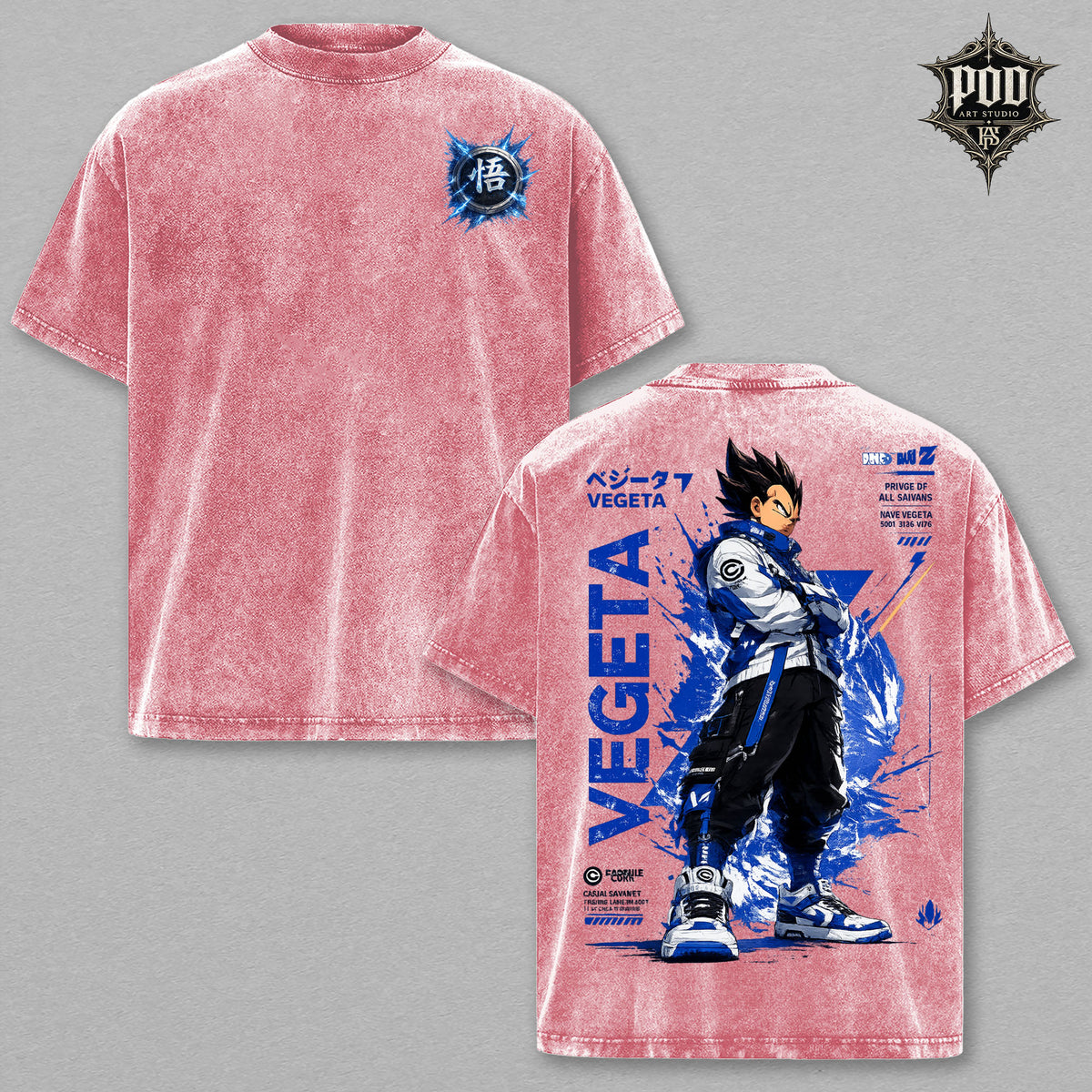 Anime Vegeta Vintage Wash Graphic Tee – Heavyweight Oversized Streetwear T-Shirt