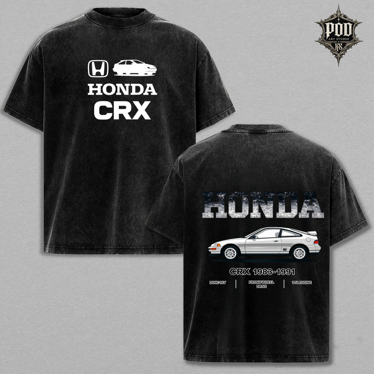 Honda CRX Vintage Wash T-Shirt – Retro CRX Graphic Oversized Tee, JDM Car Enthusiast Heavyweight Shirt, Classic Honda Streetwear Unisex Gift
