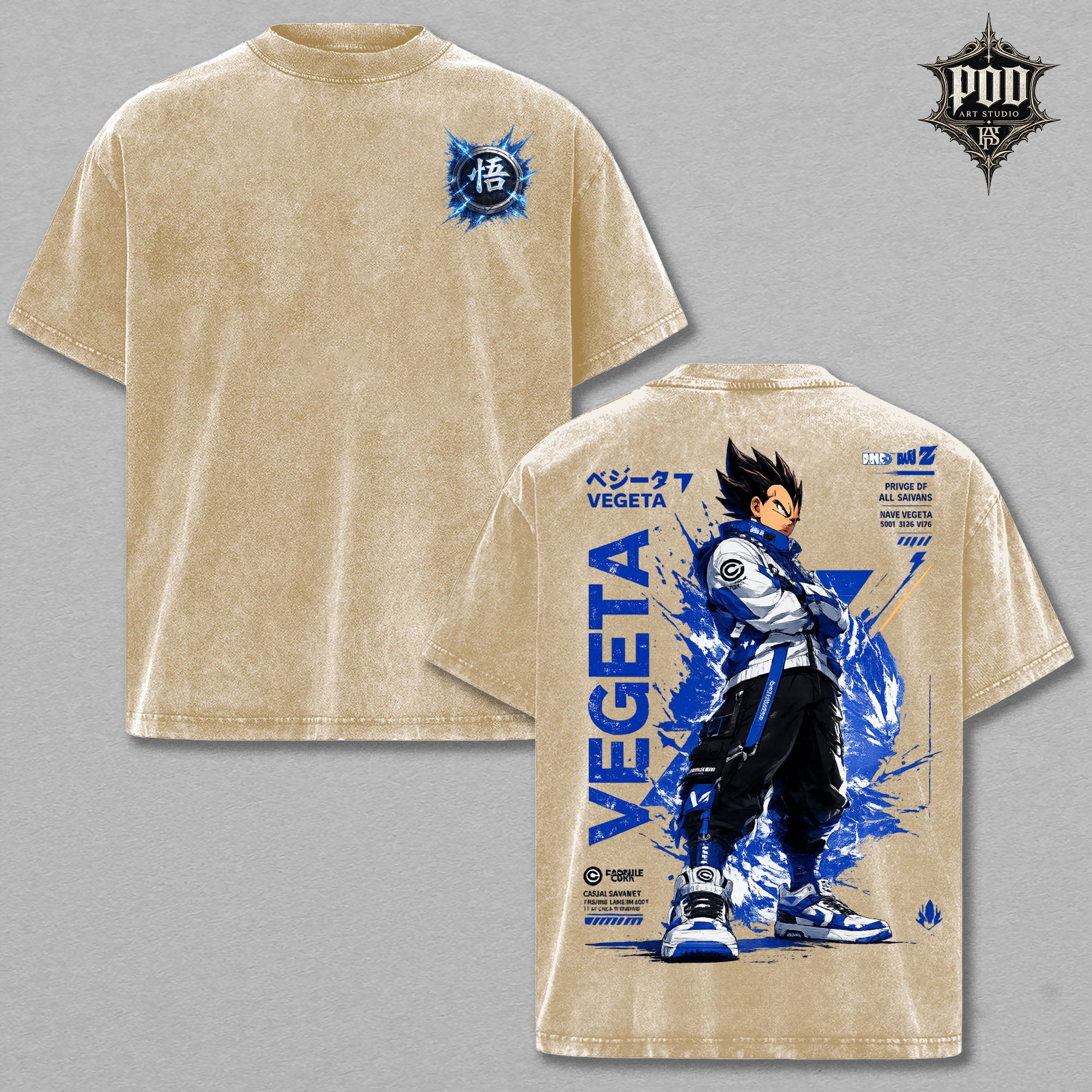Anime Vegeta Vintage Wash Graphic Tee – Heavyweight Oversized Streetwear T-Shirt