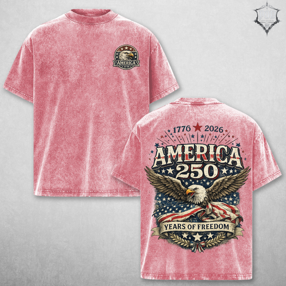 America 250 Vintage Washed Tee – Patriotic USA Streetwear Shirt, Oversized Freedom Graphic T-Shirt