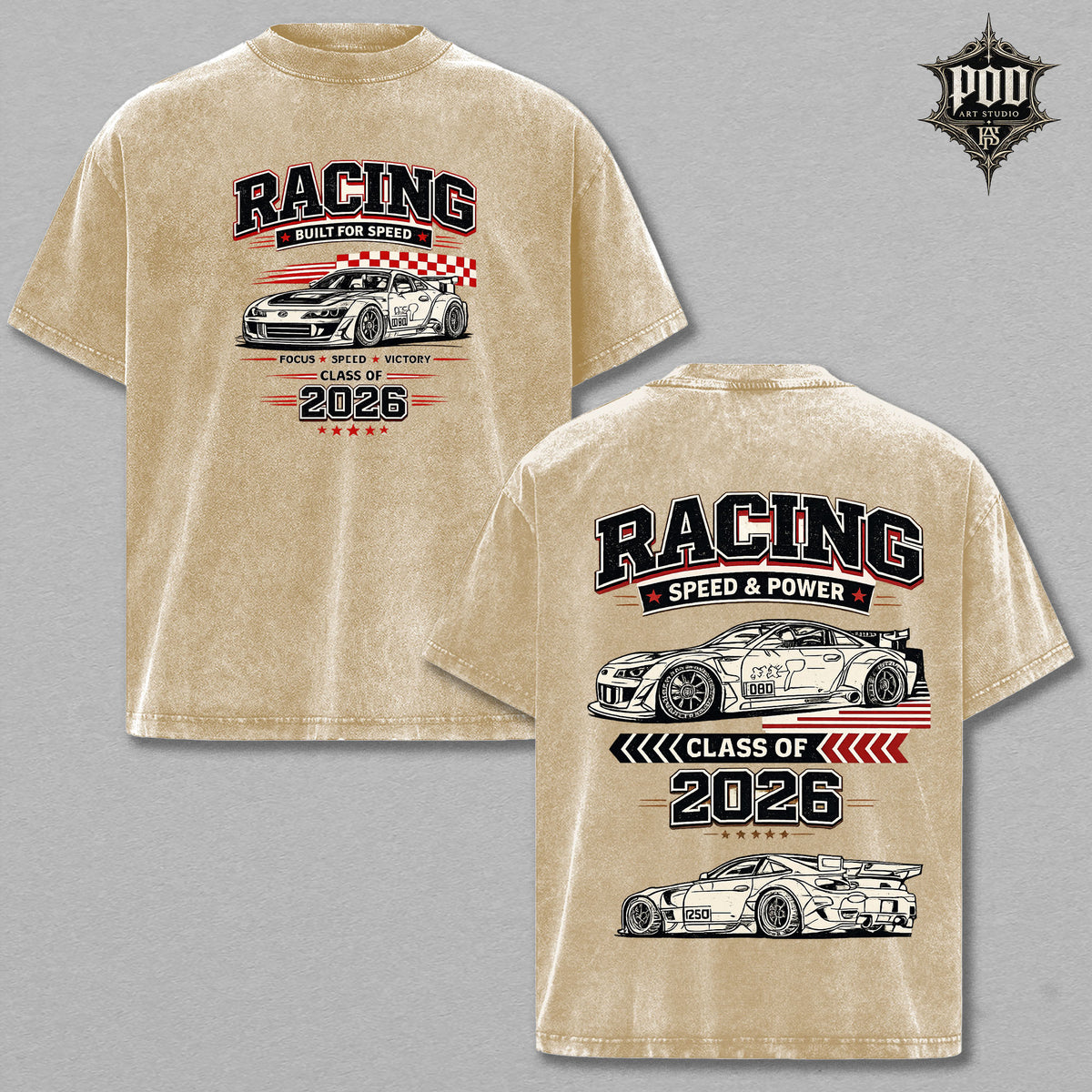 Racing Vintage Wash Graphic Tee – Heavyweight Oversized Streetwear T-Shirt