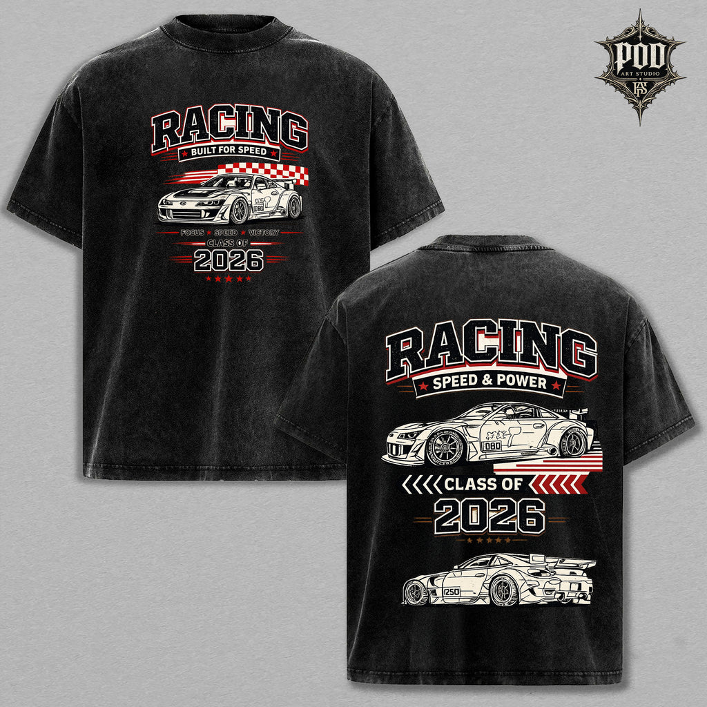 Racing Vintage Wash Graphic Tee – Heavyweight Oversized Streetwear T-Shirt