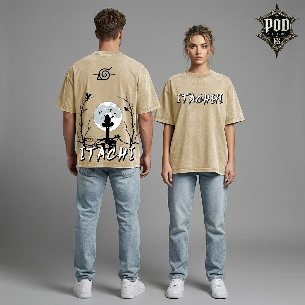 Itachi Uchiha Vintage Acid Wash Anime T-Shirt - Oversized Streetwear