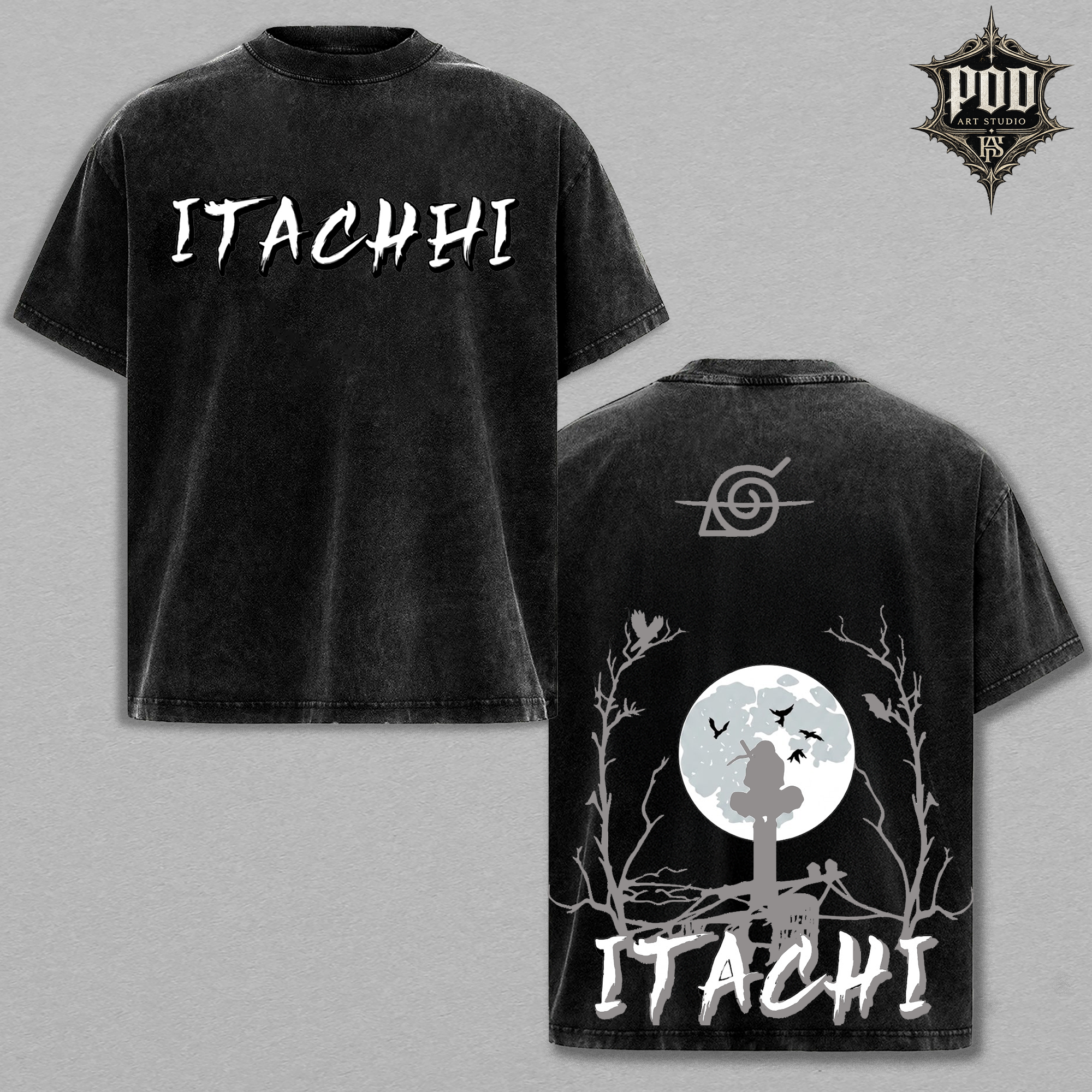 Itachi Uchiha Vintage Acid Wash Anime T-Shirt - Oversized Streetwear