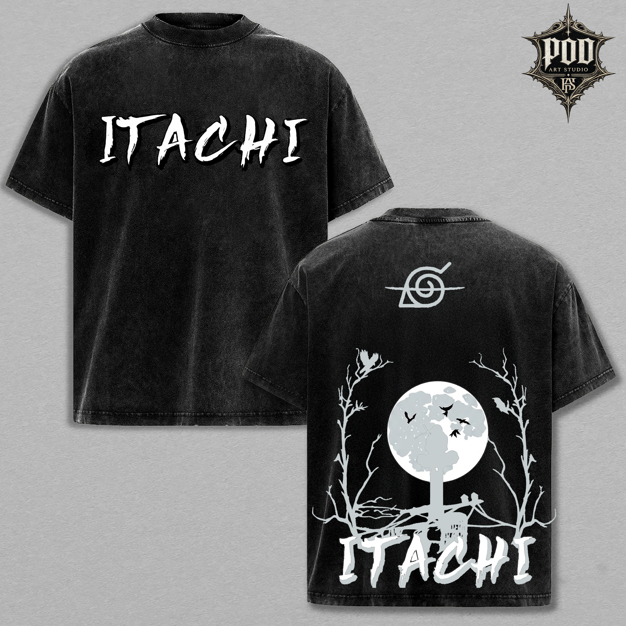 Itachi Uchiha Vintage Acid Wash Anime T-Shirt - Oversized Streetwear
