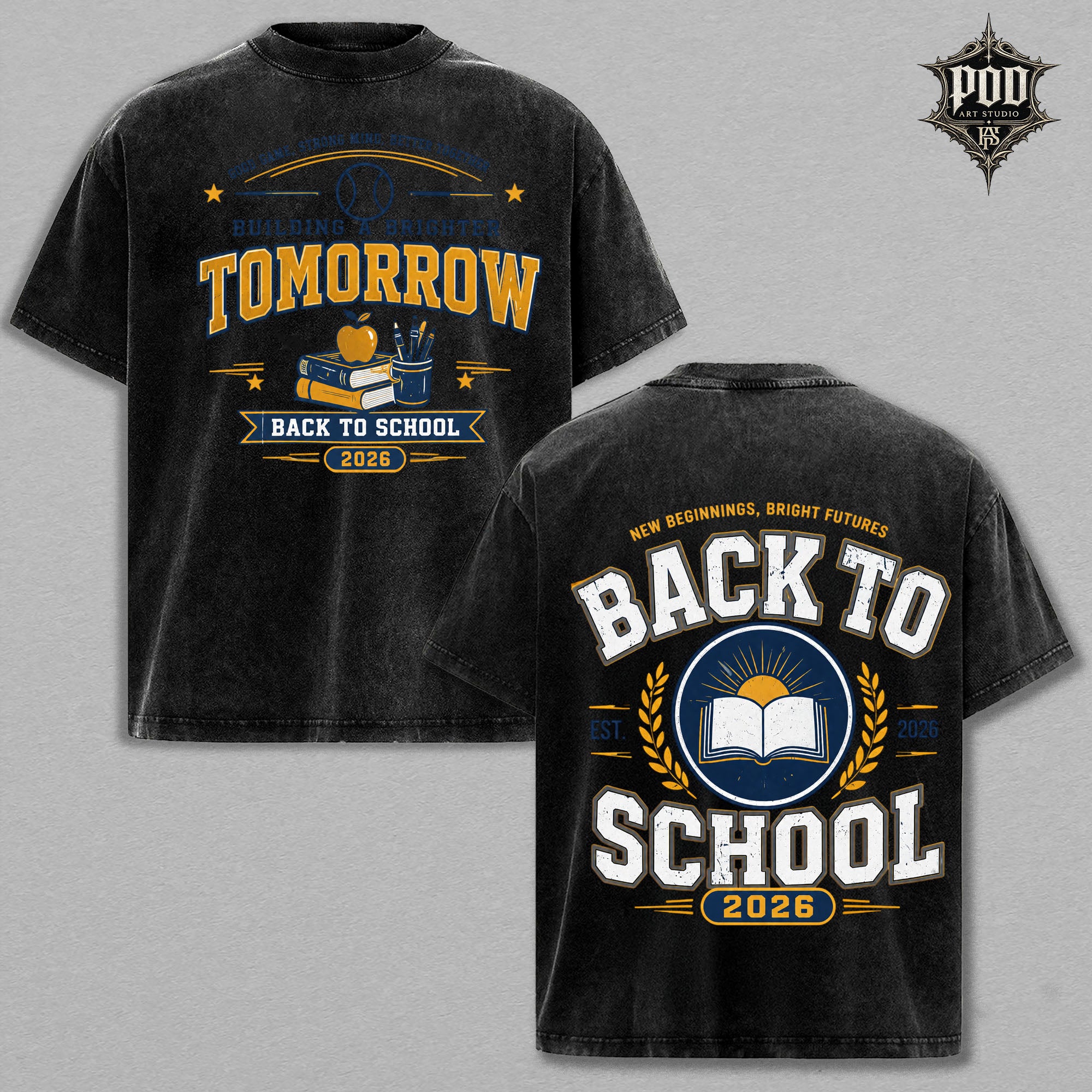 Back to School 2026 Vintage Wash Graphic Tee – Oversized Heavyweight College Style Shirt for Students & Teachers