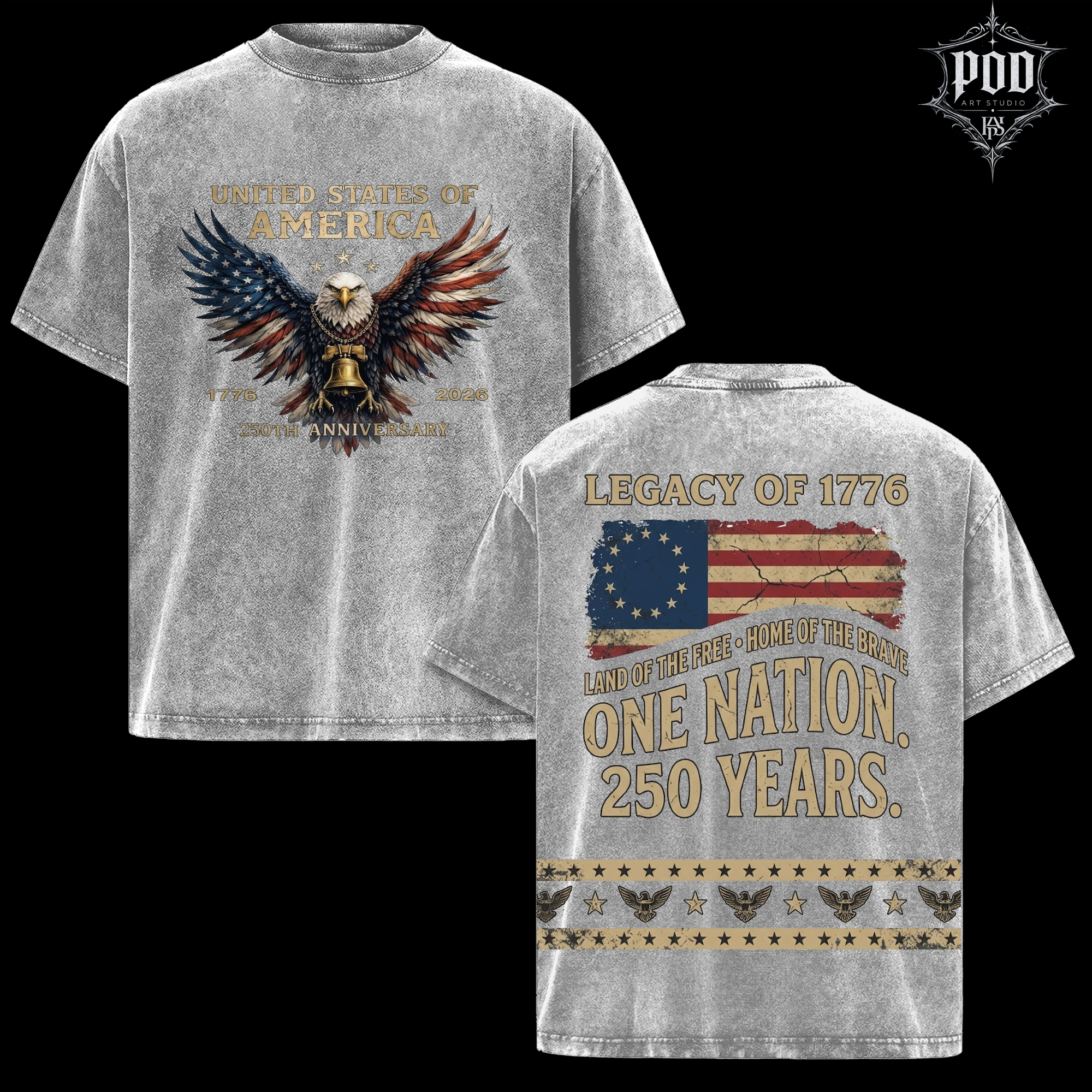 Vintage USA Eagle Shirt | One Nation 250 Years Patriotic Tee | Retro 1776 2026 Semiquincentennial Shirt | Distressed American Flag Tee