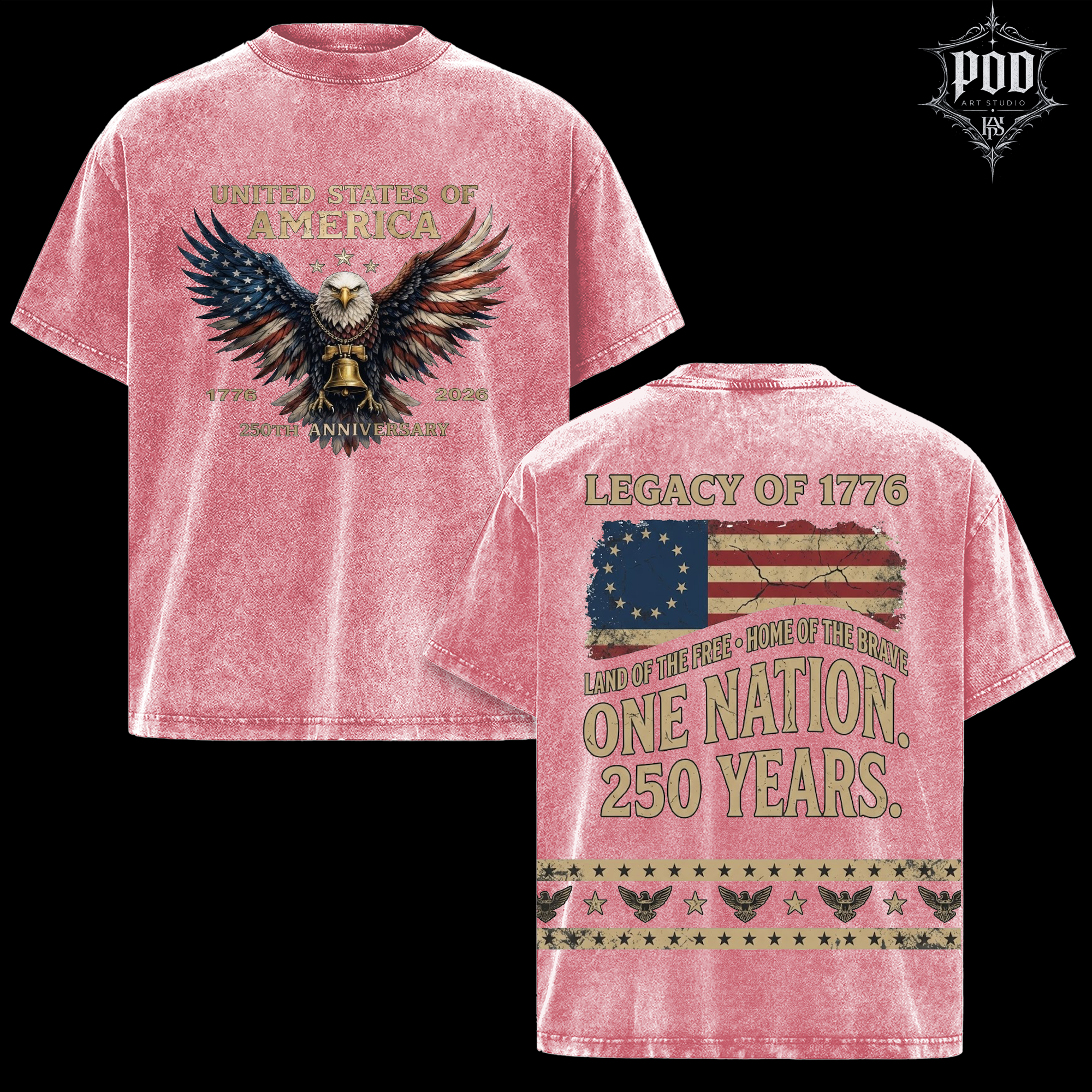 Vintage USA Eagle Shirt | One Nation 250 Years Patriotic Tee | Retro 1776 2026 Semiquincentennial Shirt | Distressed American Flag Tee