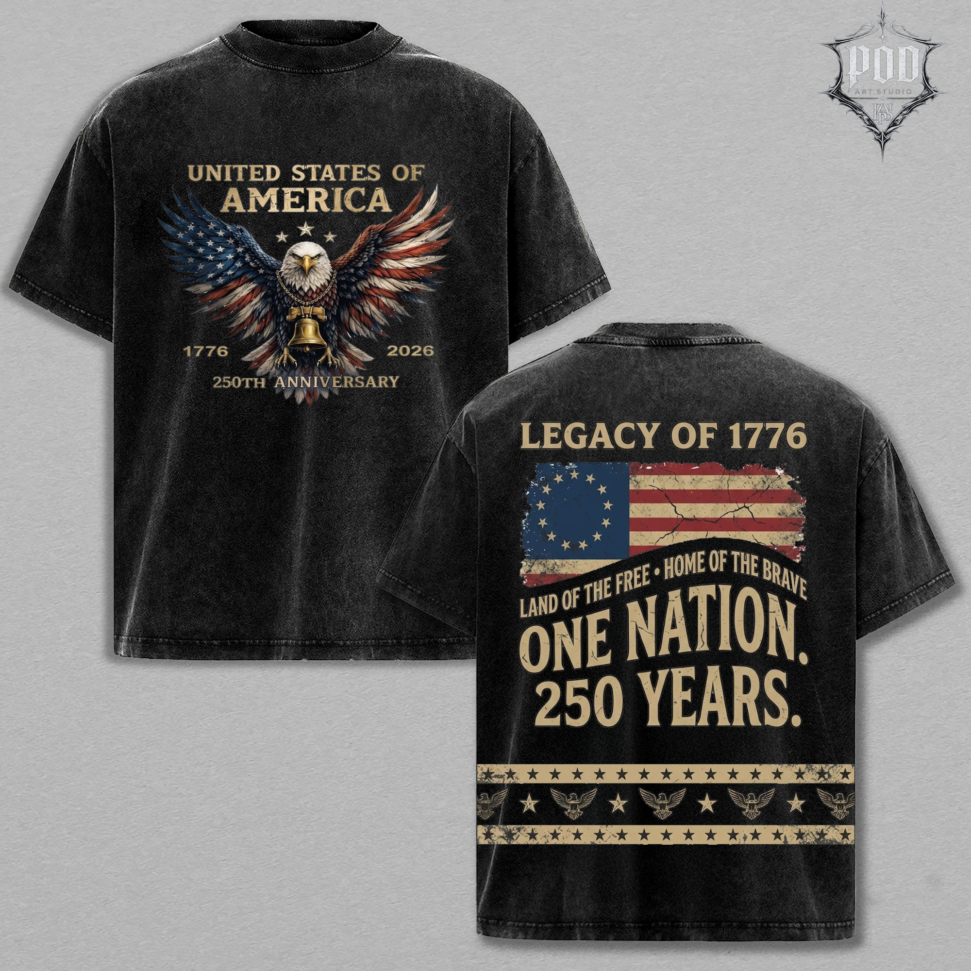 Vintage USA Eagle Shirt | One Nation 250 Years Patriotic Tee | Retro 1776 2026 Semiquincentennial Shirt | Distressed American Flag Tee