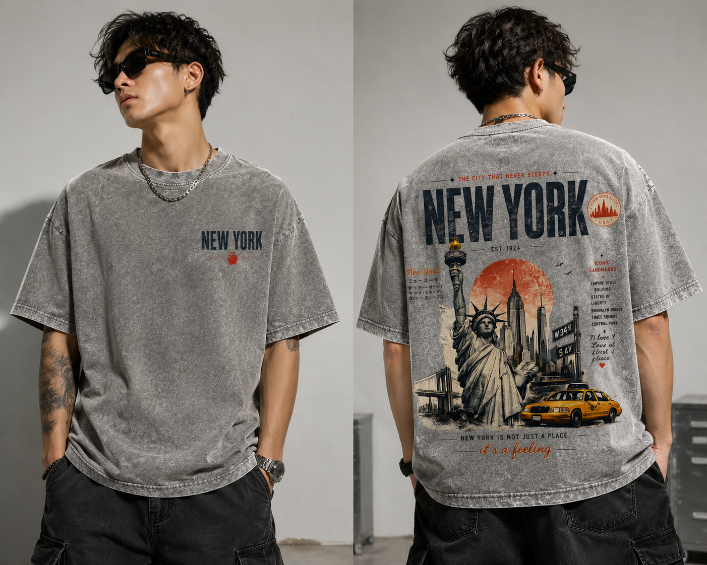 New York Vintage Washed Oversized Graphic Tee