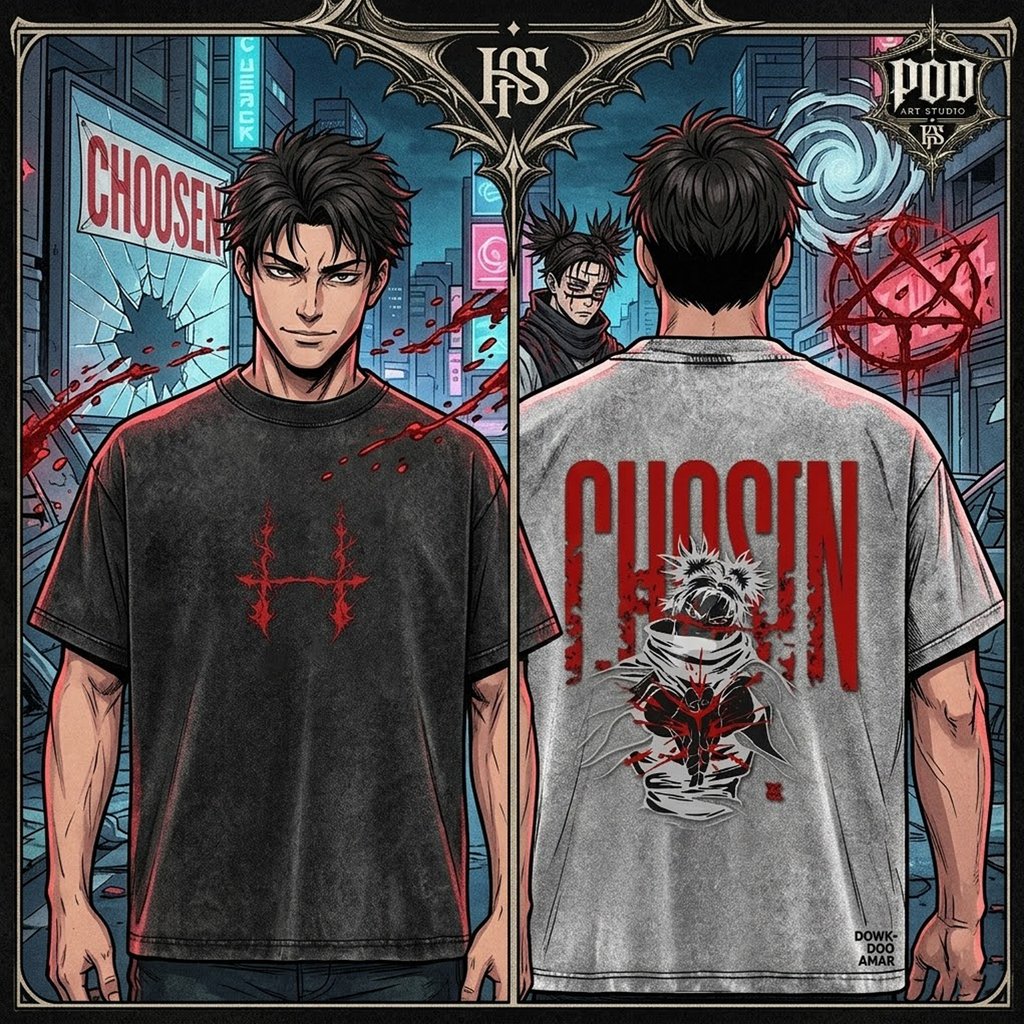 Choso "CHOSEN" Anime Vintage Graphic Tee - Heavyweight Acid Wash Oversized T-Shirt