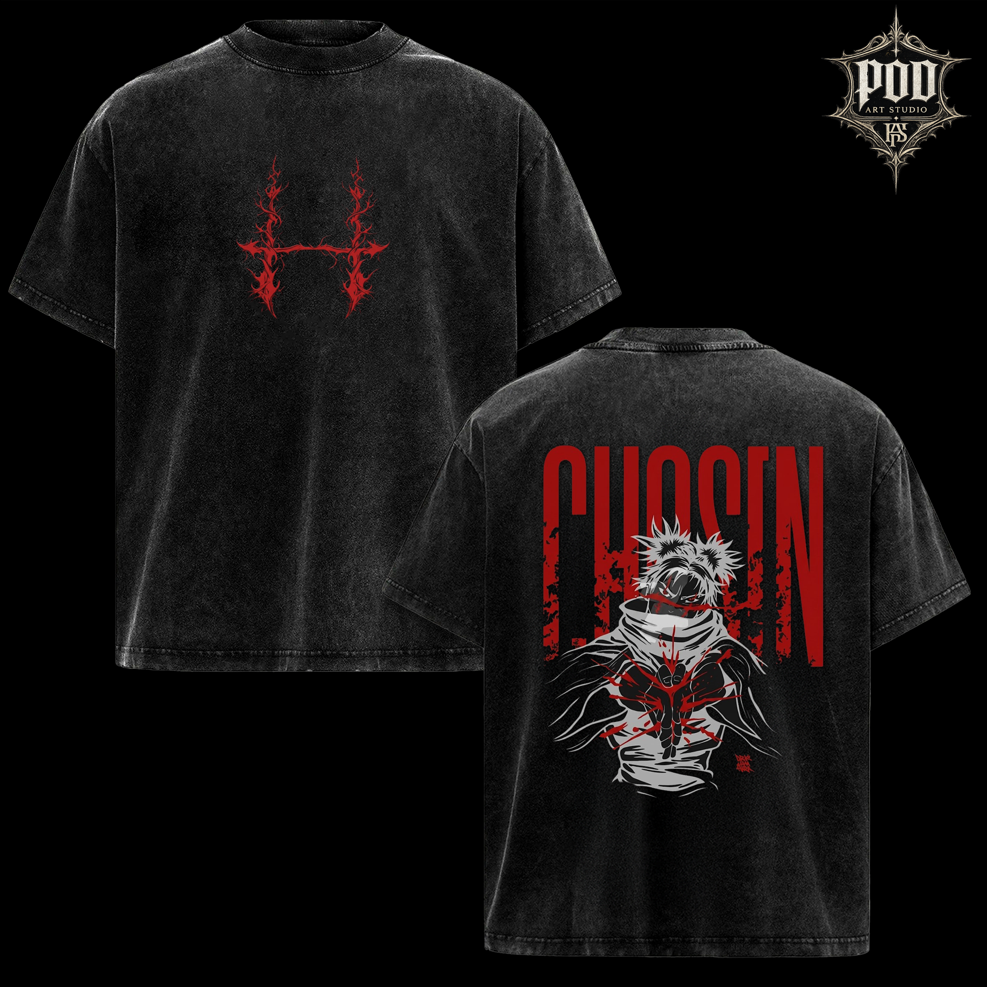 Choso "CHOSEN" Anime Vintage Graphic Tee - Heavyweight Acid Wash Oversized T-Shirt