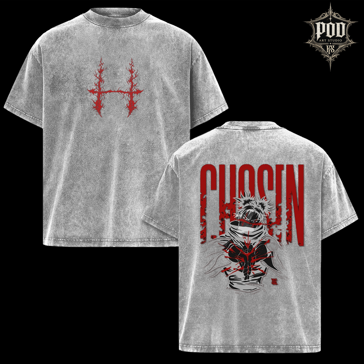 Choso "CHOSEN" Anime Vintage Graphic Tee - Heavyweight Acid Wash Oversized T-Shirt