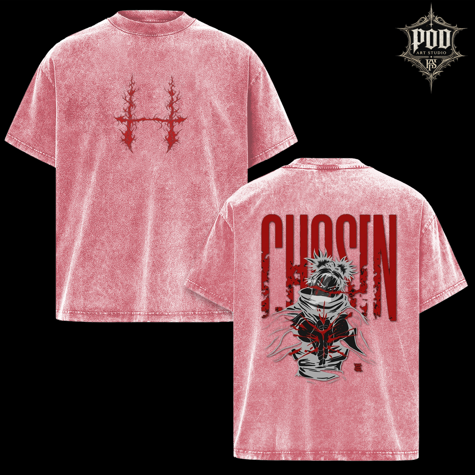 Choso "CHOSEN" Anime Vintage Graphic Tee - Heavyweight Acid Wash Oversized T-Shirt