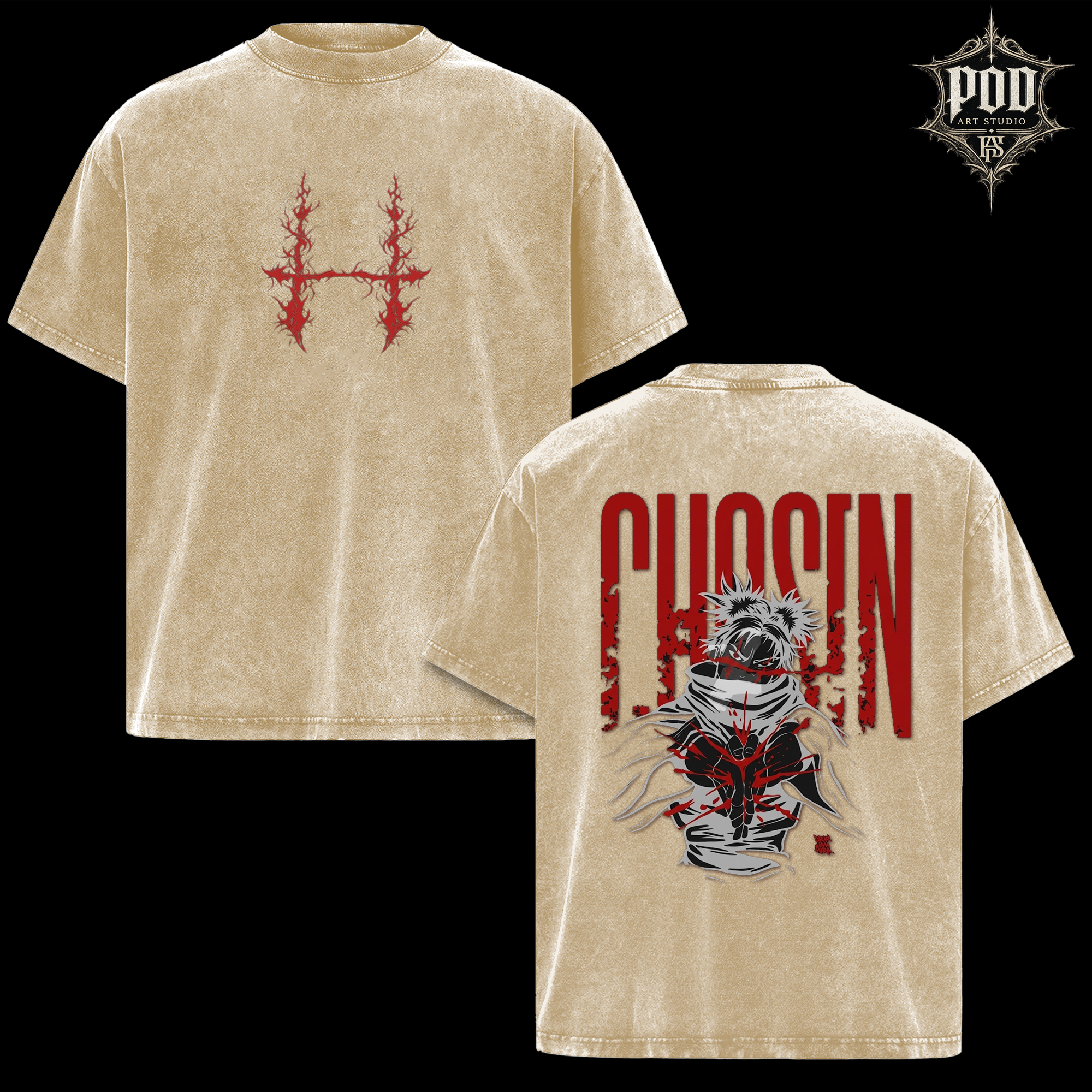 Choso "CHOSEN" Anime Vintage Graphic Tee - Heavyweight Acid Wash Oversized T-Shirt