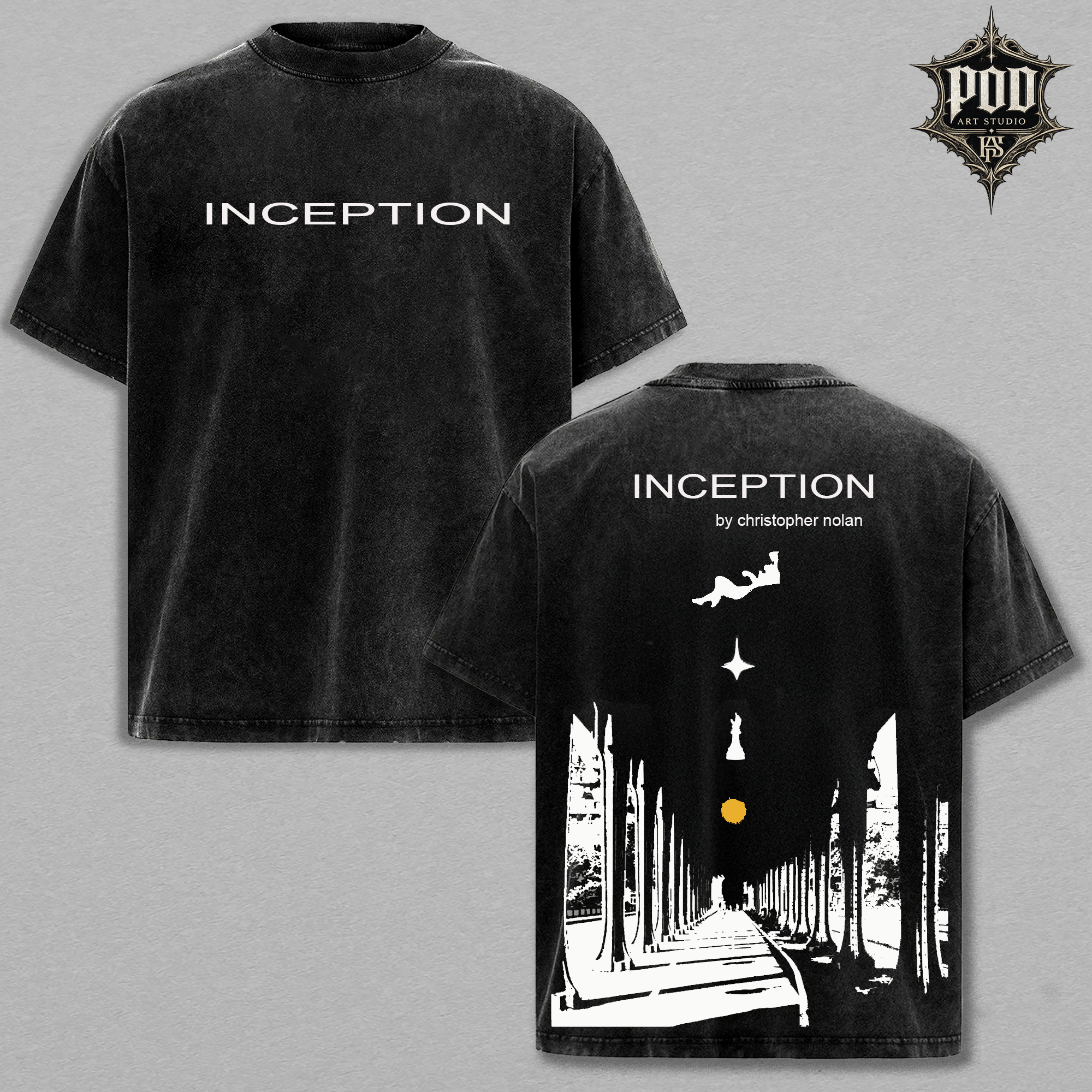 Inception Christopher Nolan Movie Vintage Tee - Heavyweight Acid Wash Oversized T-Shirt