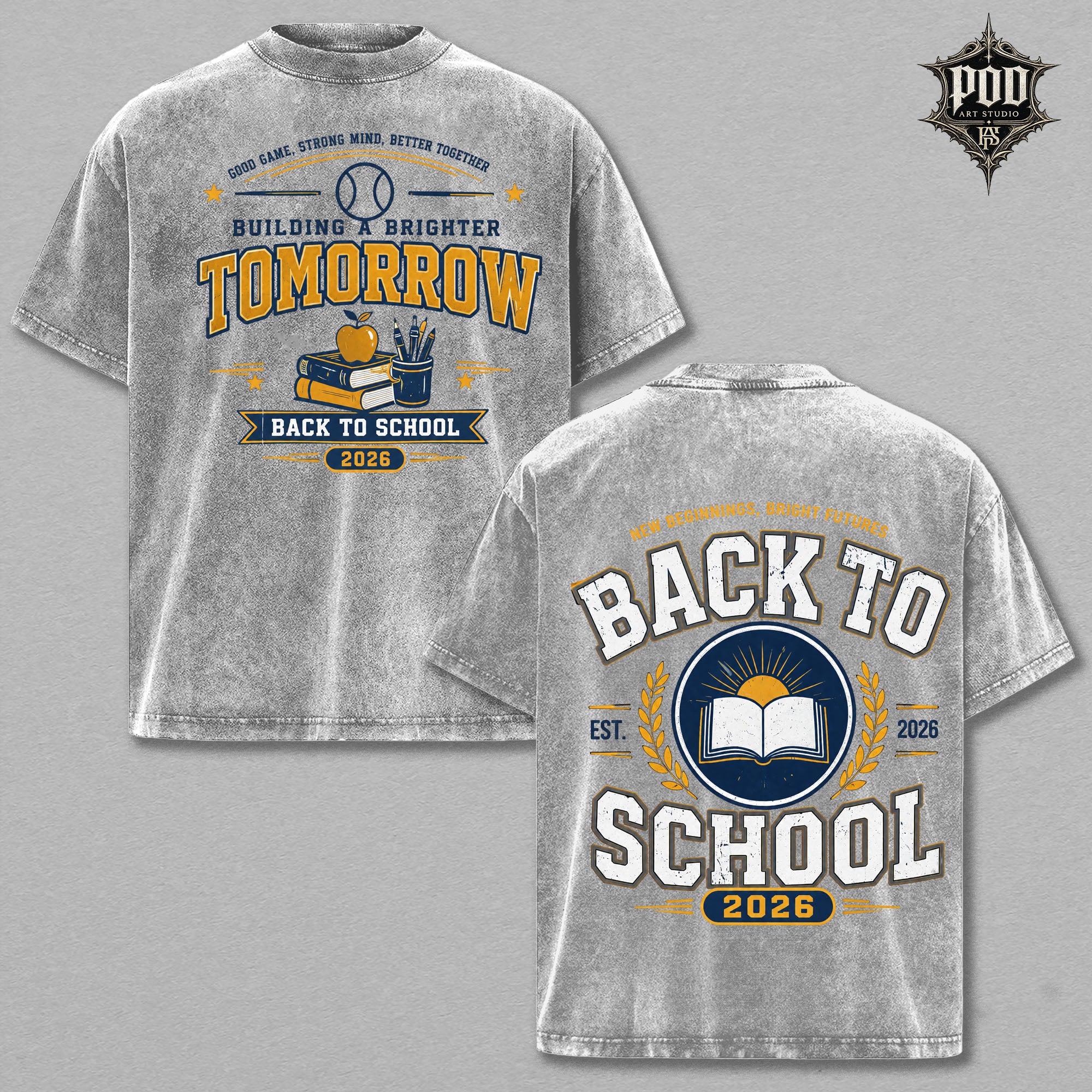 Back to School 2026 Vintage Wash Graphic Tee – Oversized Heavyweight College Style Shirt for Students & Teachers