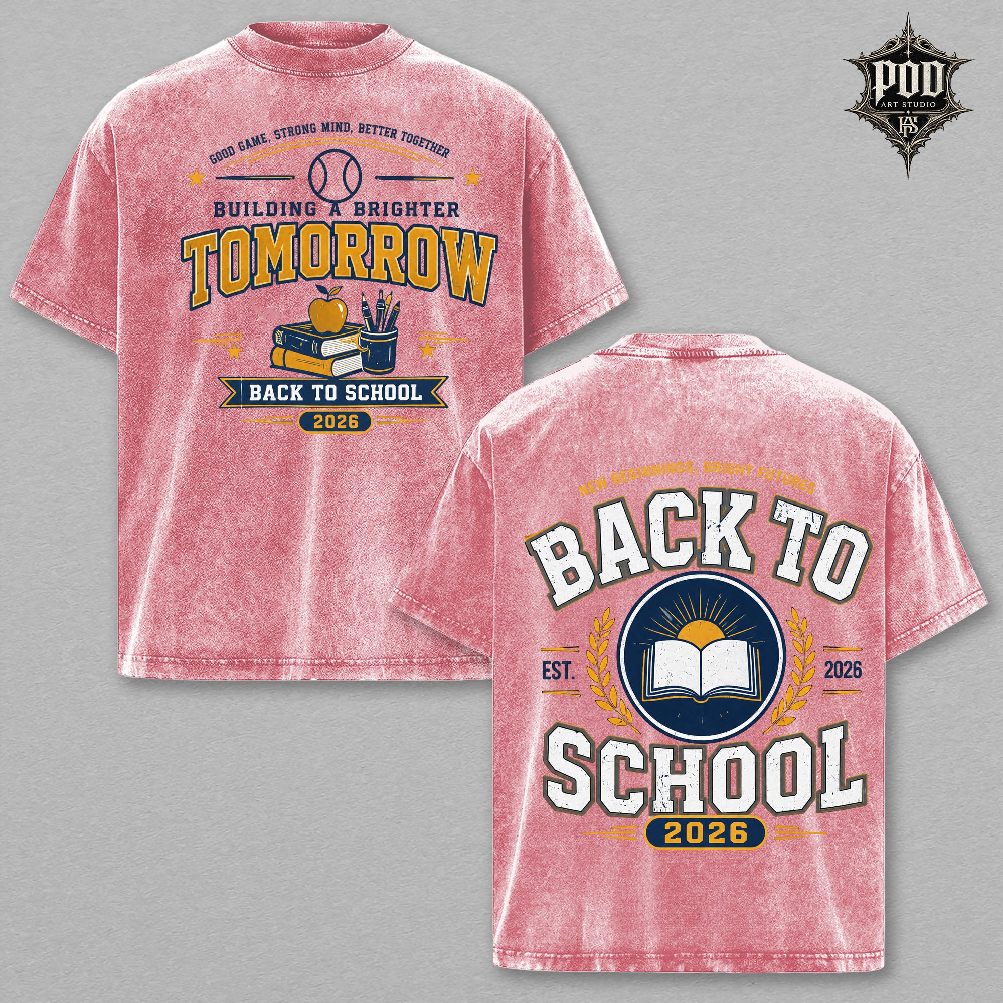Back to School 2026 Vintage Wash Graphic Tee – Oversized Heavyweight College Style Shirt for Students & Teachers