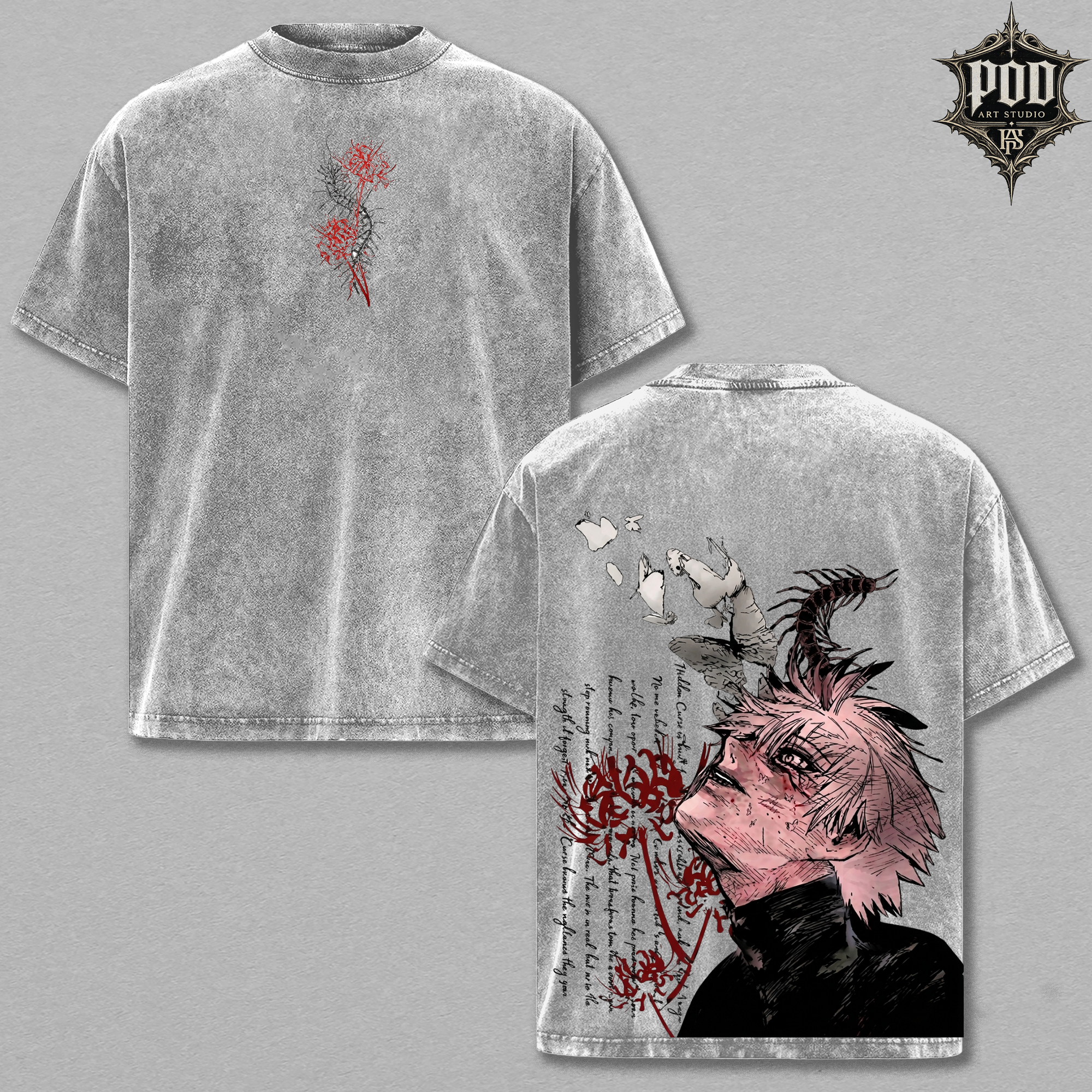 Crimson Spider Lily Vintage Washed Oversized Tee