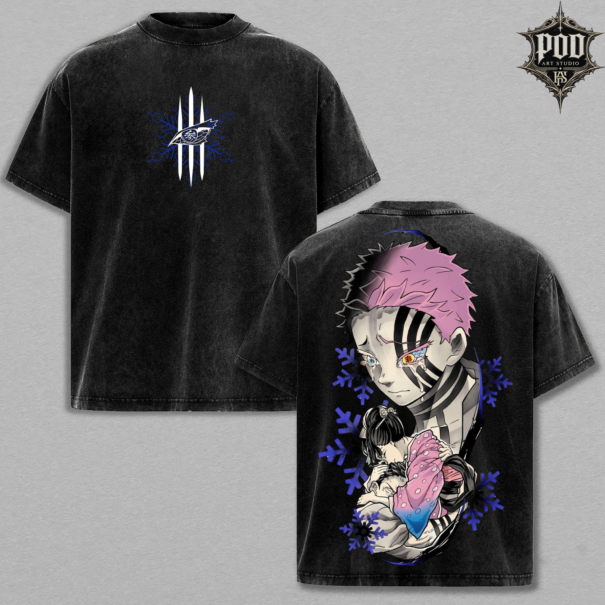 Akaza & Koyuki Demon Slayer Vintage Washed Oversized Tee