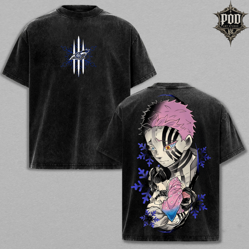 Akaza & Koyuki Demon Slayer Vintage Washed Oversized Tee