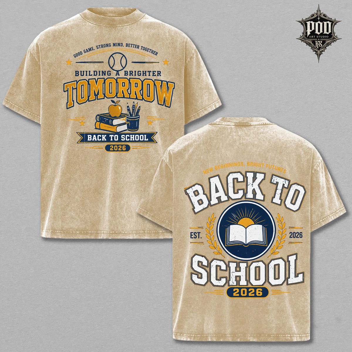 Back to School 2026 Vintage Wash Graphic Tee – Oversized Heavyweight College Style Shirt for Students & Teachers