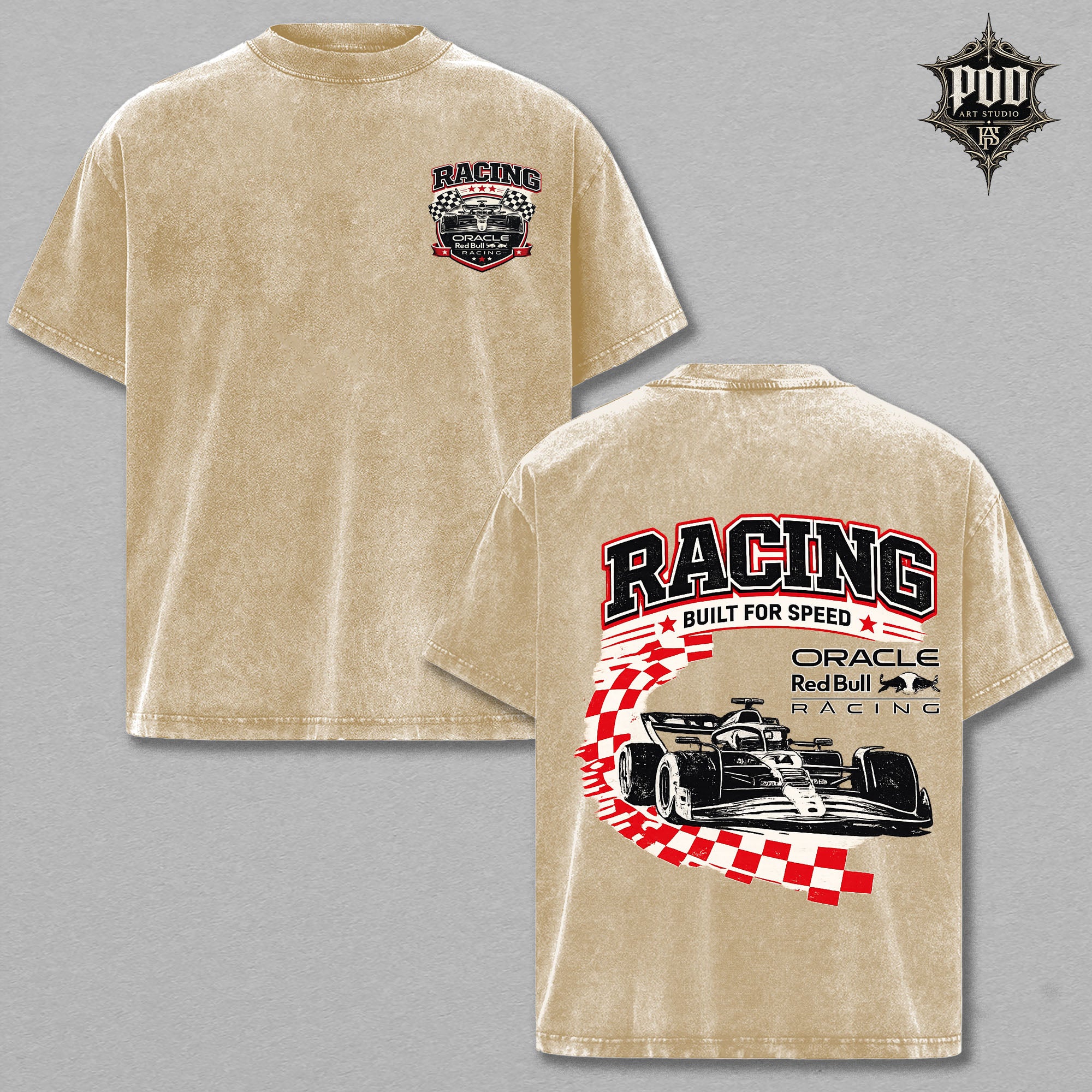 Racing Formula Vintage Wash Graphic Tee – Oversized Heavyweight Motorsport Racing Car Streetwear Shirt for Formula Fans